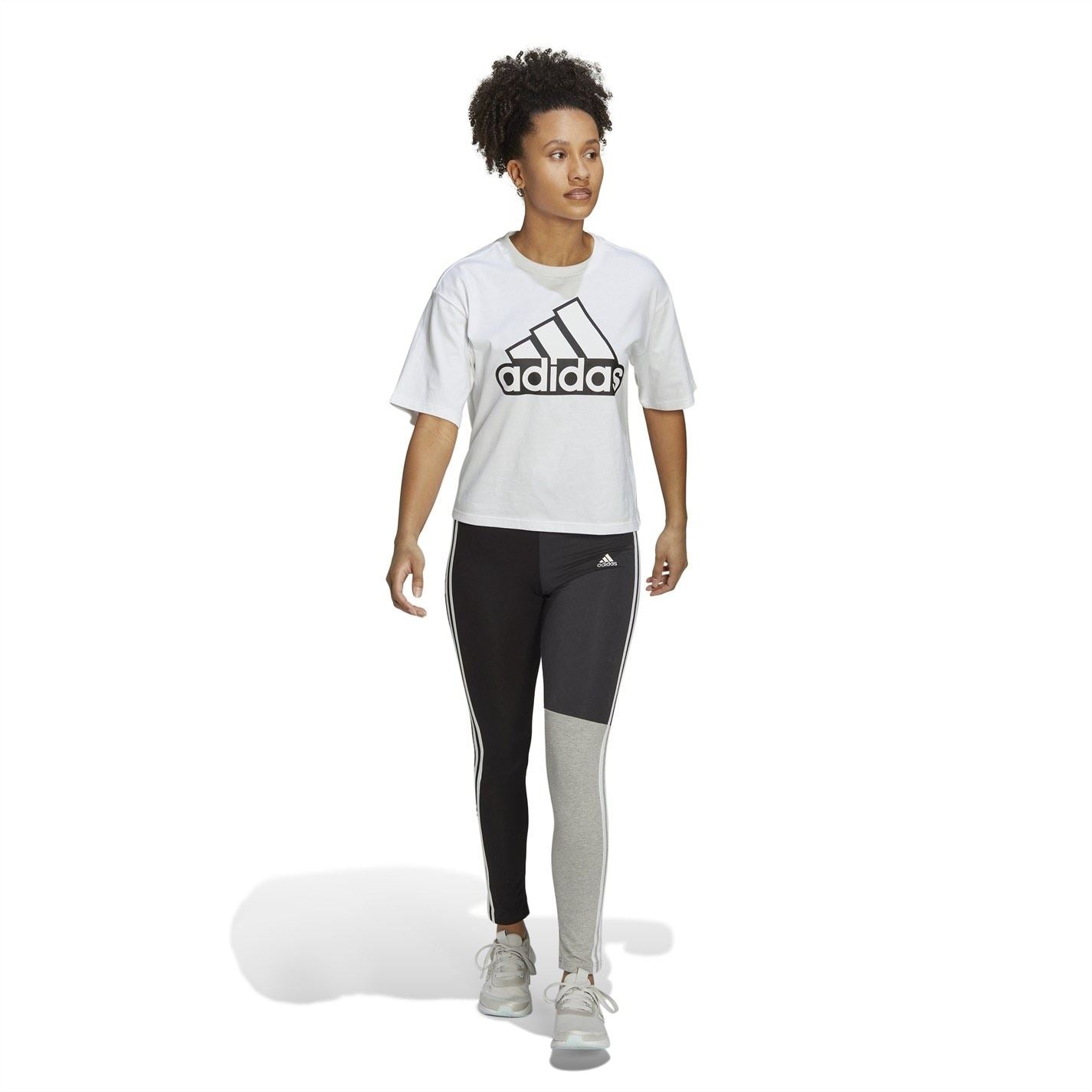 adidas Womens Essentials 3 Stripes Colourblock Cotton Leggings
