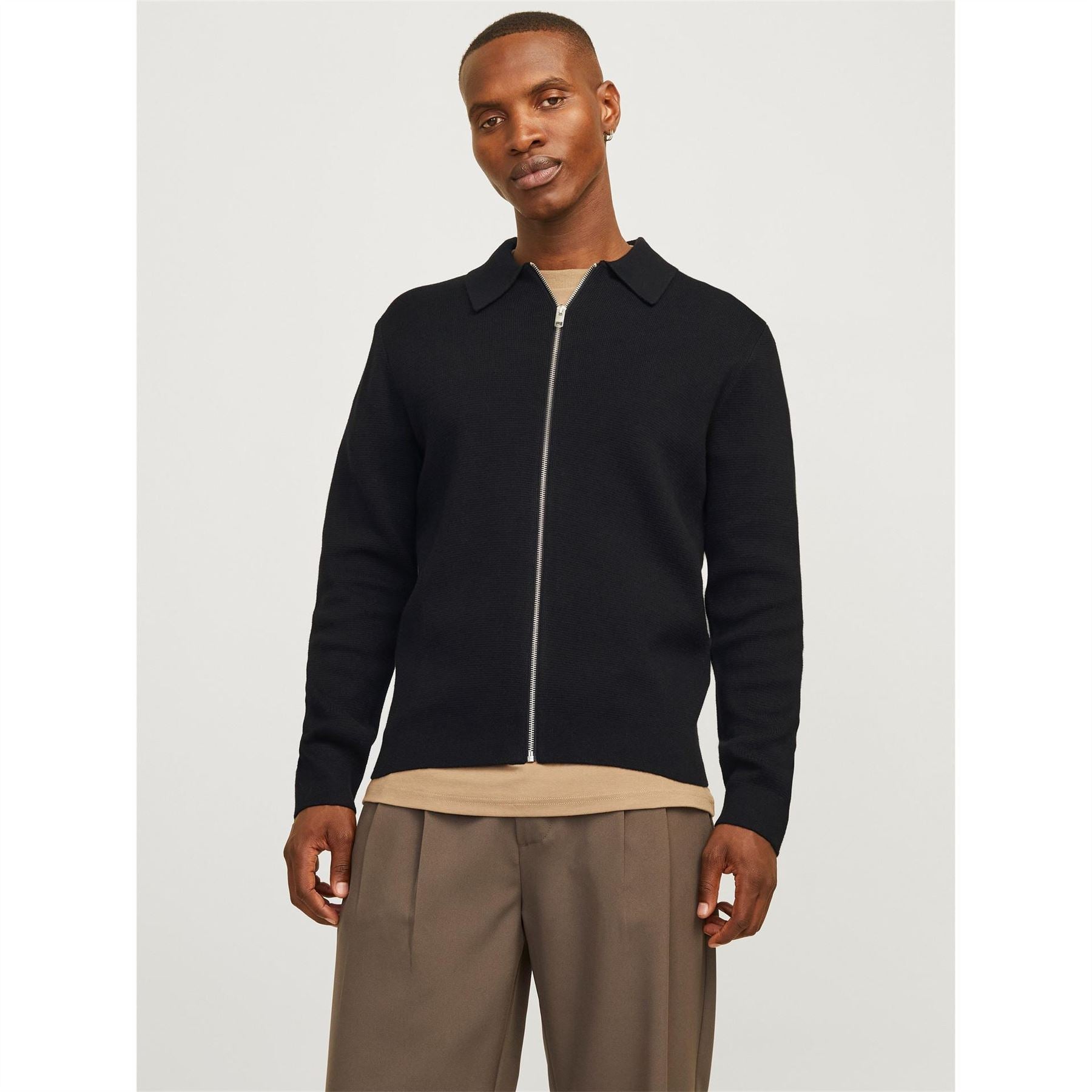 Jack and Jones Stitch Knitted Full Zip Fleece Fabric