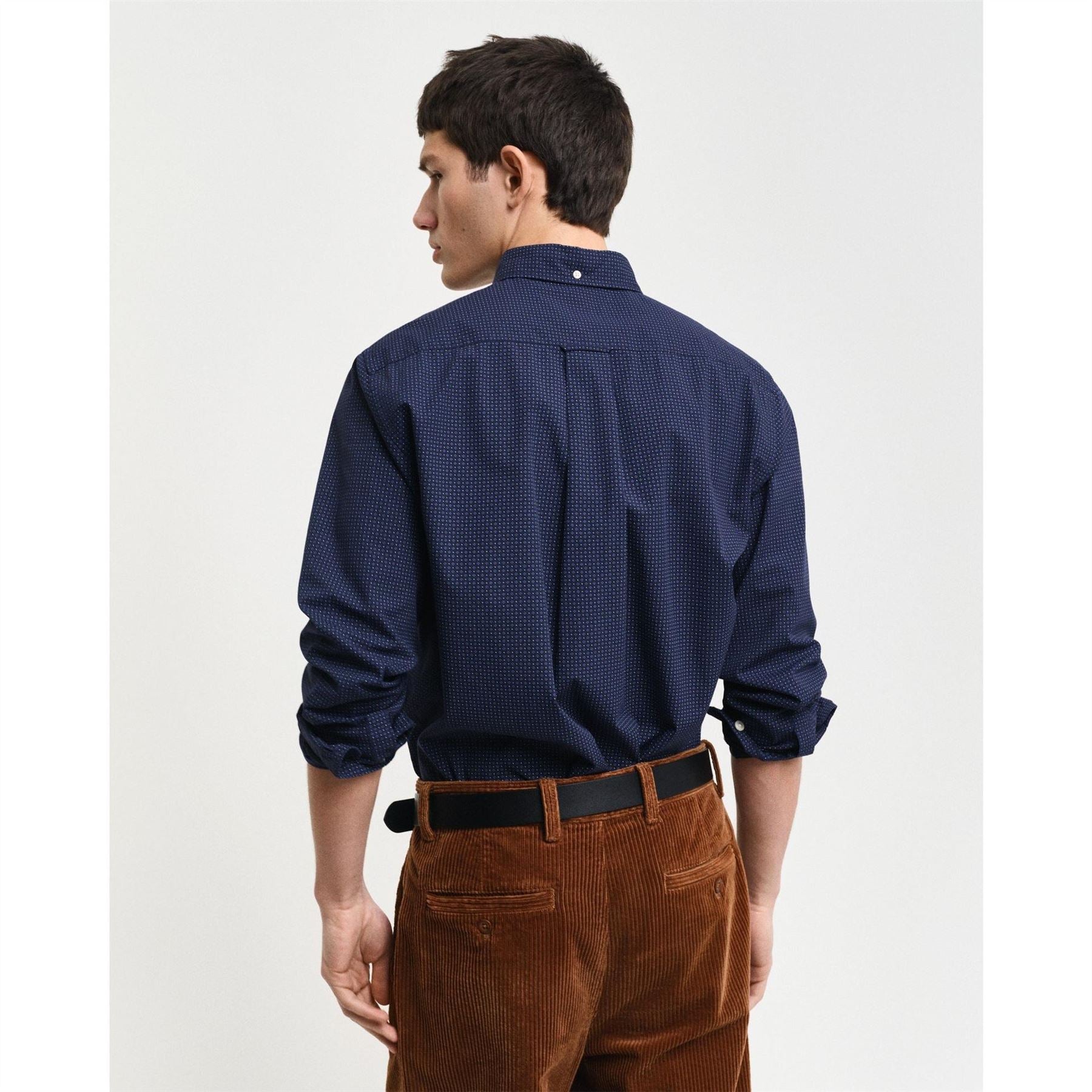 Gant Micro Print Evening Blue Long Sleeve Patterned Shirt