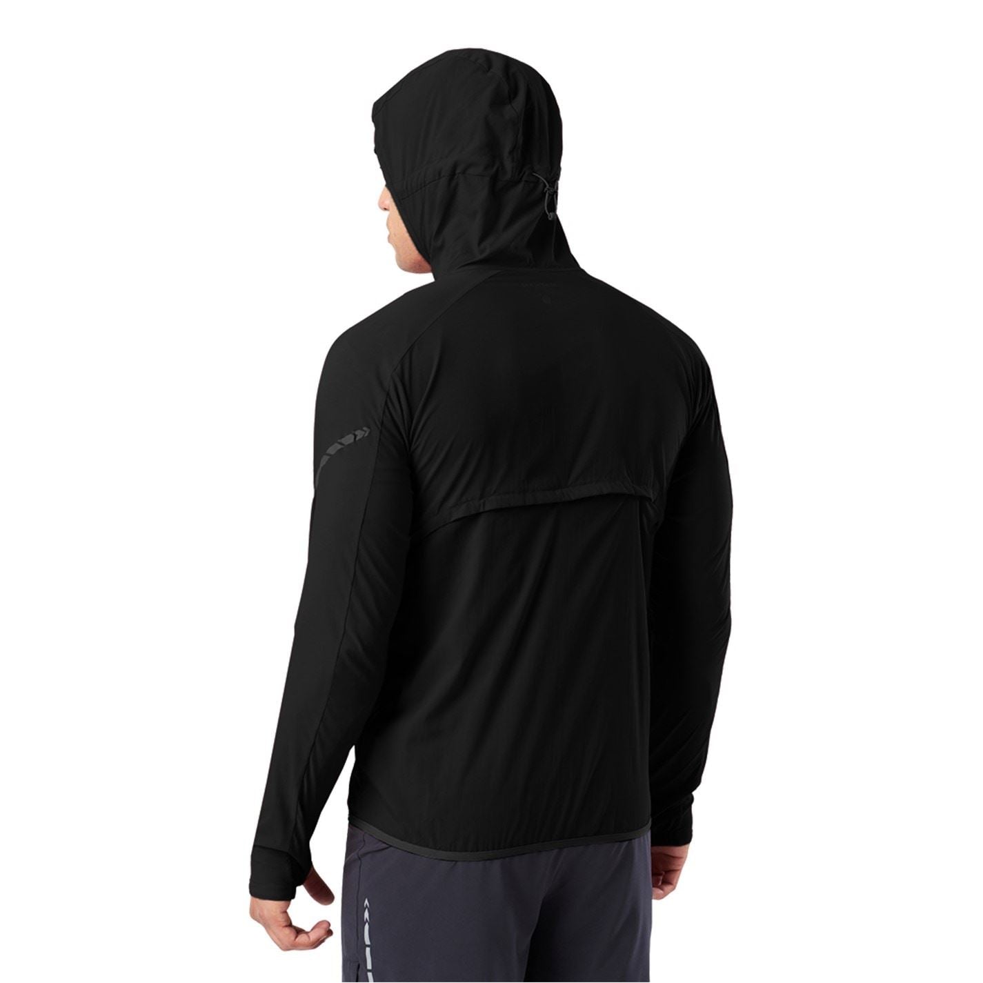 Nathan Stealth Solid Patterned Hooded Windbreaker with Zipped Pocket and Reflective Ribbon