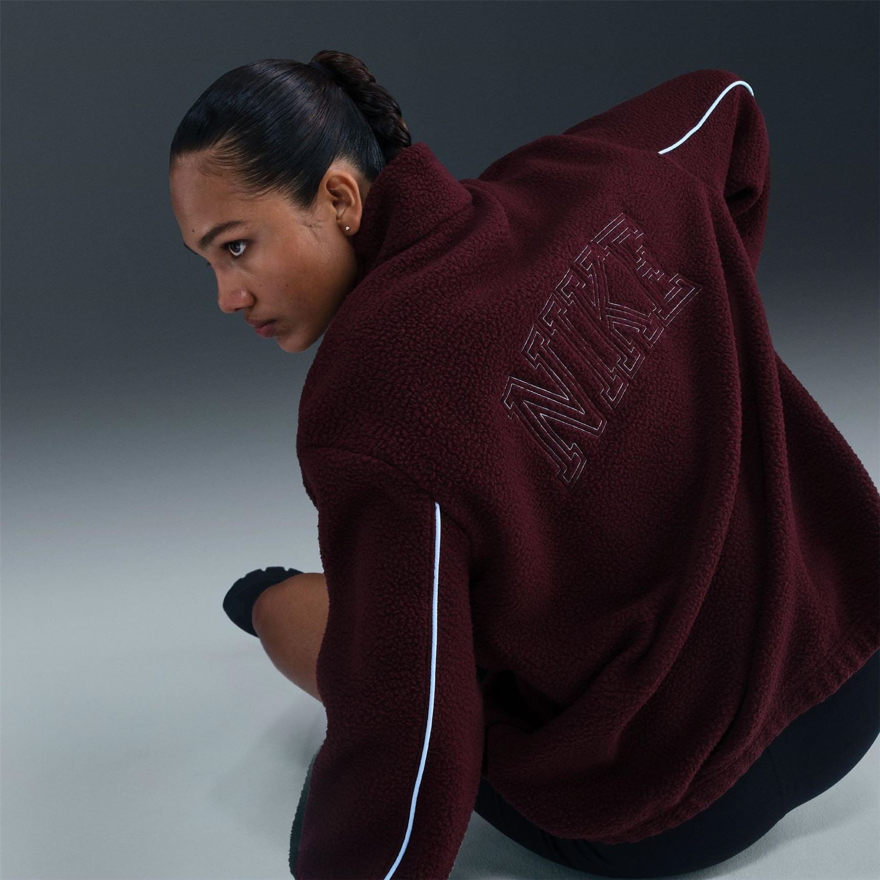 Nike Sherpa Lettering High Neck Long Sleeve Sweatshirt