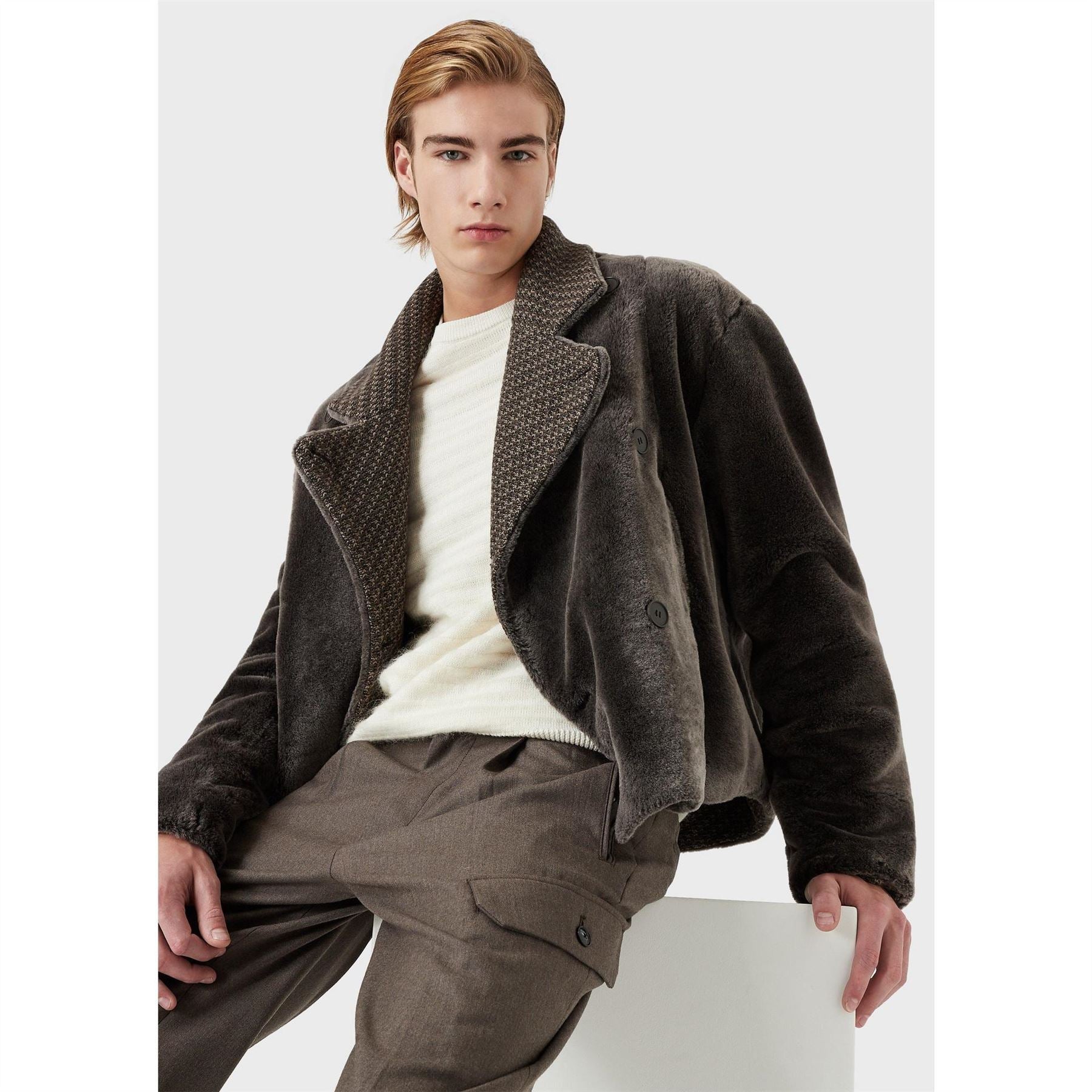 Emporio Armani Textured Houndstooth Boxy Fit Jacket