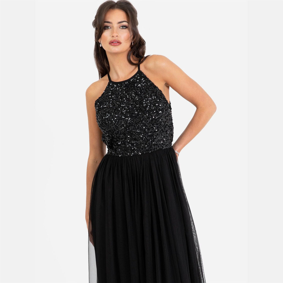 Maya Deluxe De Halter Neck Sleeveless Midi Dress