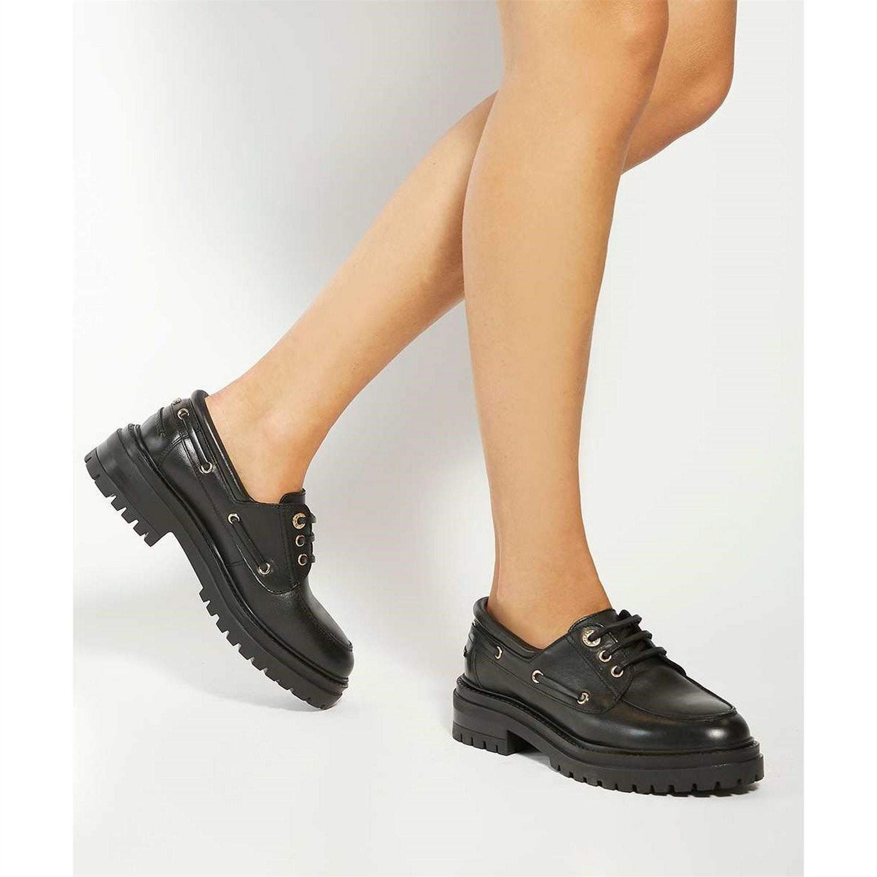 Dune London Glazit Lace Up Venetian Loafers with Lug Sole