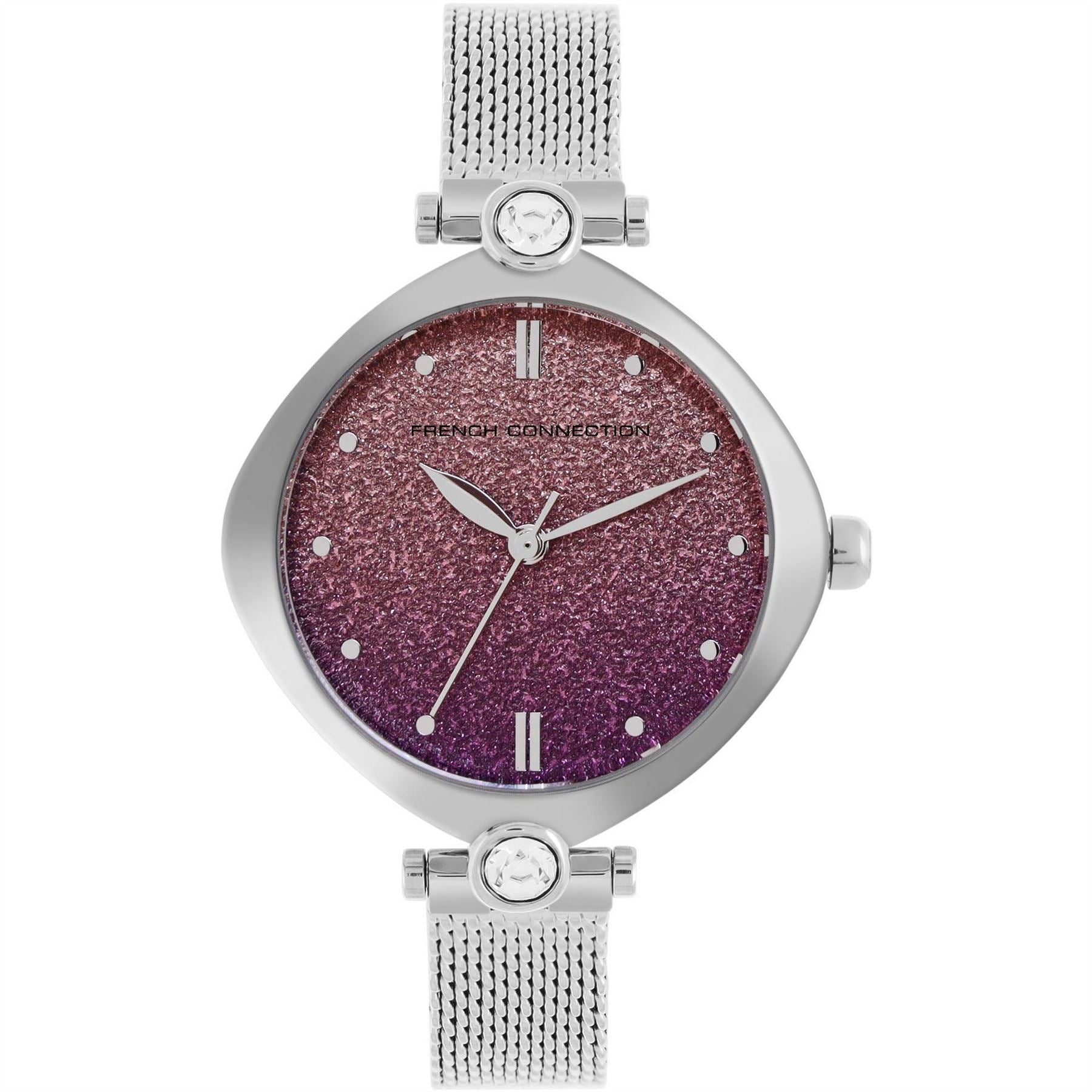 French Connection Womens Connection Sheen Shimmer Round Analog Watch With Steel Mesh Strap For