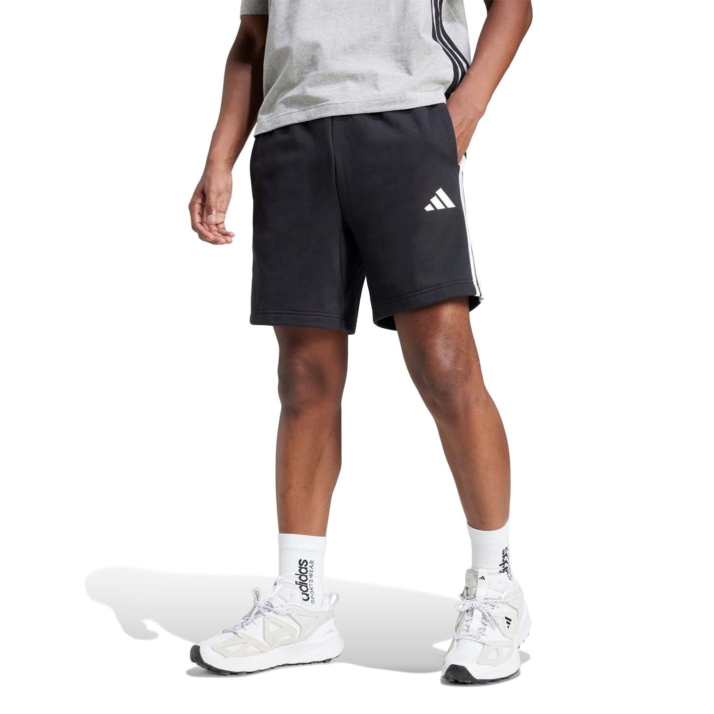 adidas Mens Essentials 3 Stripe Fleece Shorts
