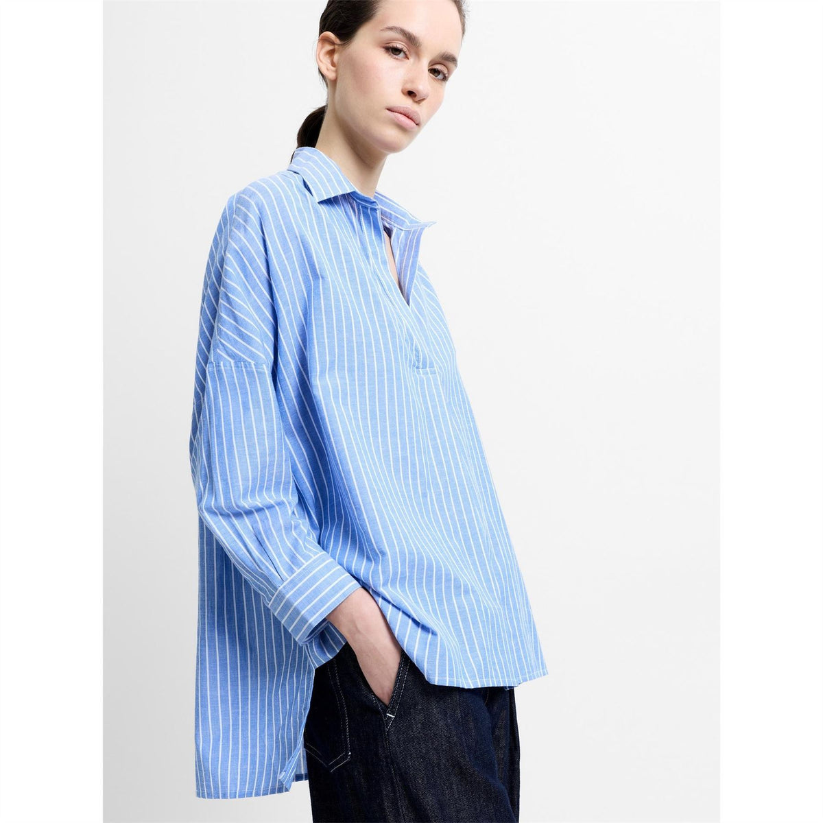 French Connection Rhodes Pop Cotton Long Sleeve Oversized Fit Blouse