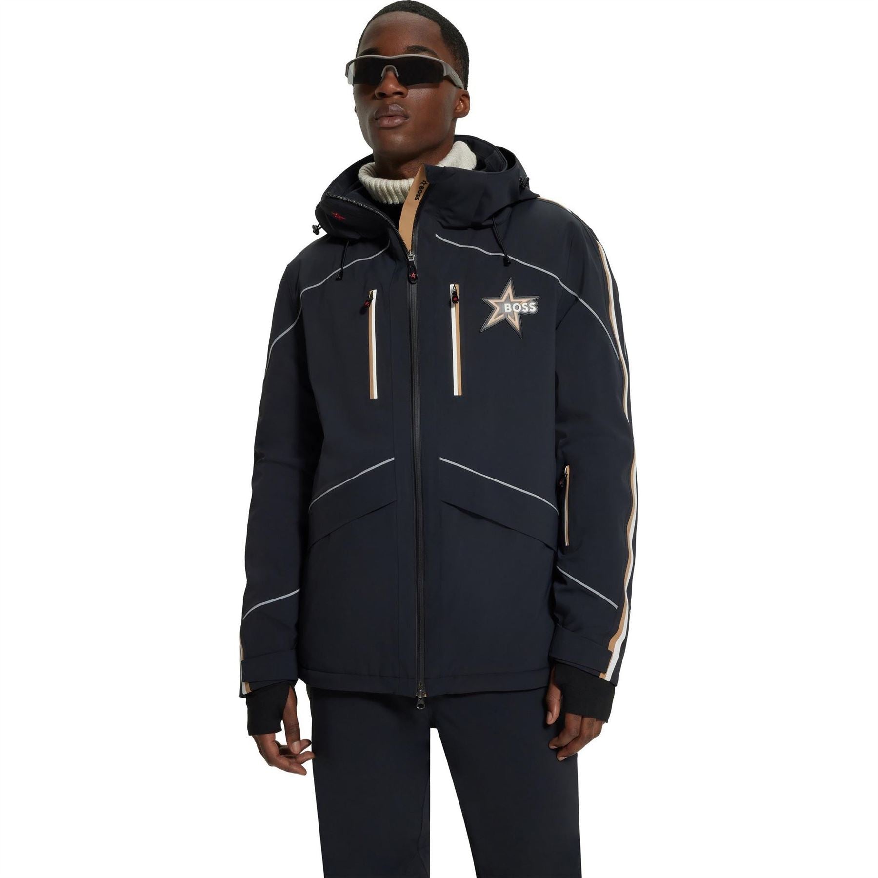 Boss Solid Patterned Hooded Ski Jacket