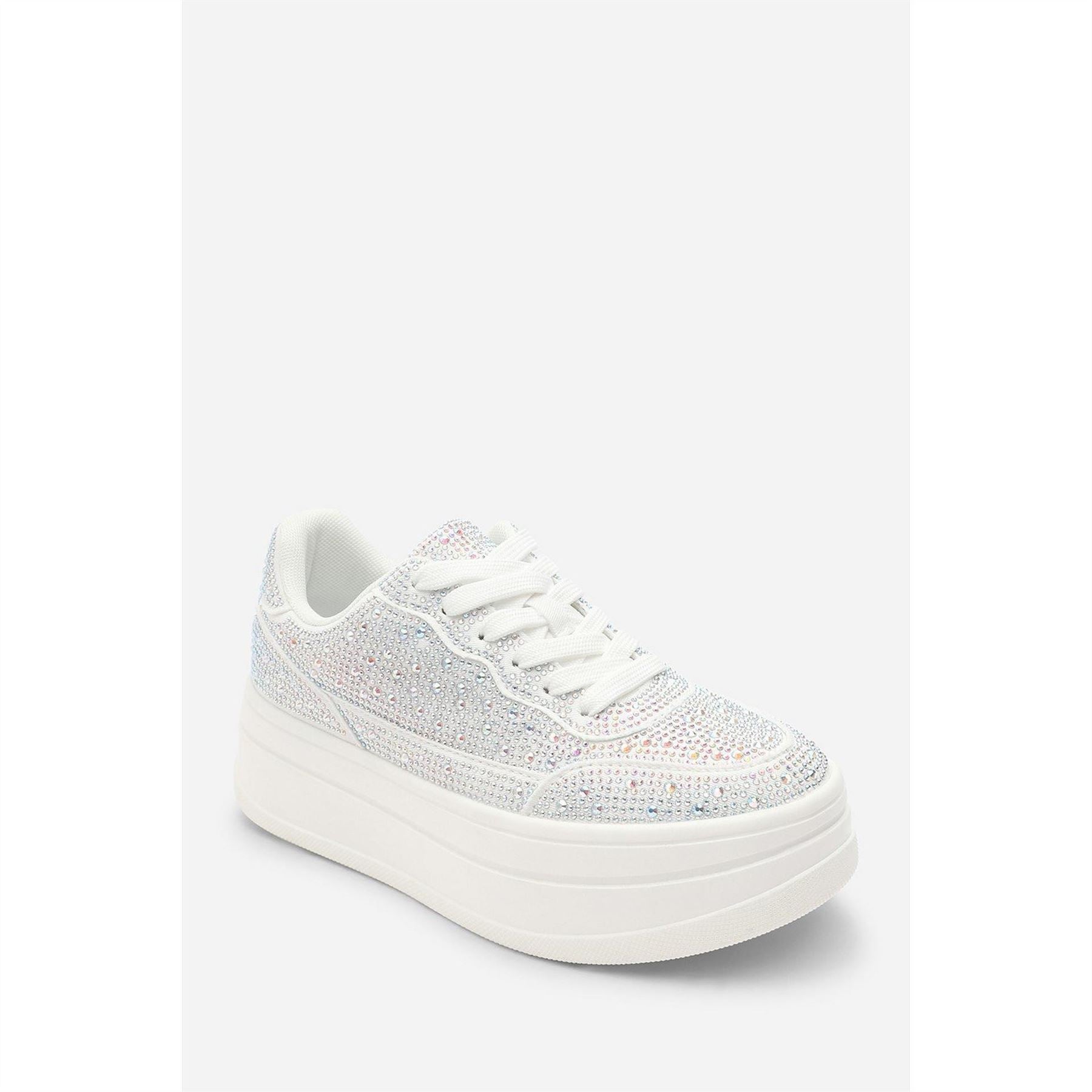Wheres That From Wedge Lace Up Trainer With Diamante Detail