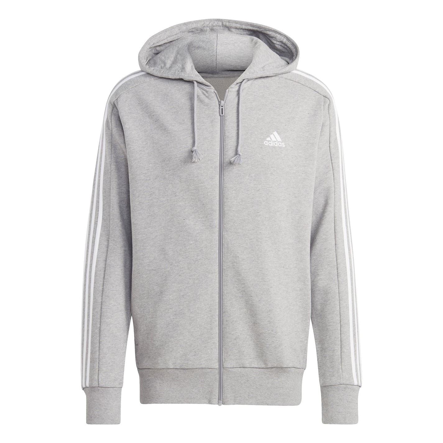 adidas Mens Essentials French Terry 3 Stripes Zip Hoodie