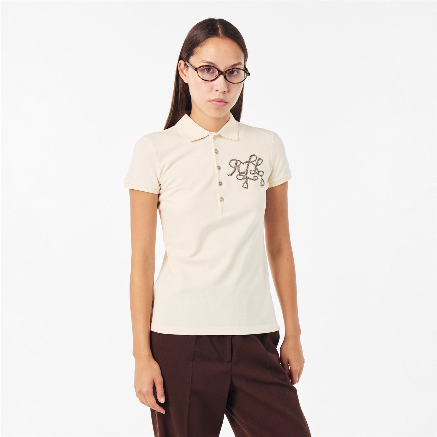 Lauren by Ralph Lauren Kiewick Embroidered Collared Short Sleeve Polo Shirt