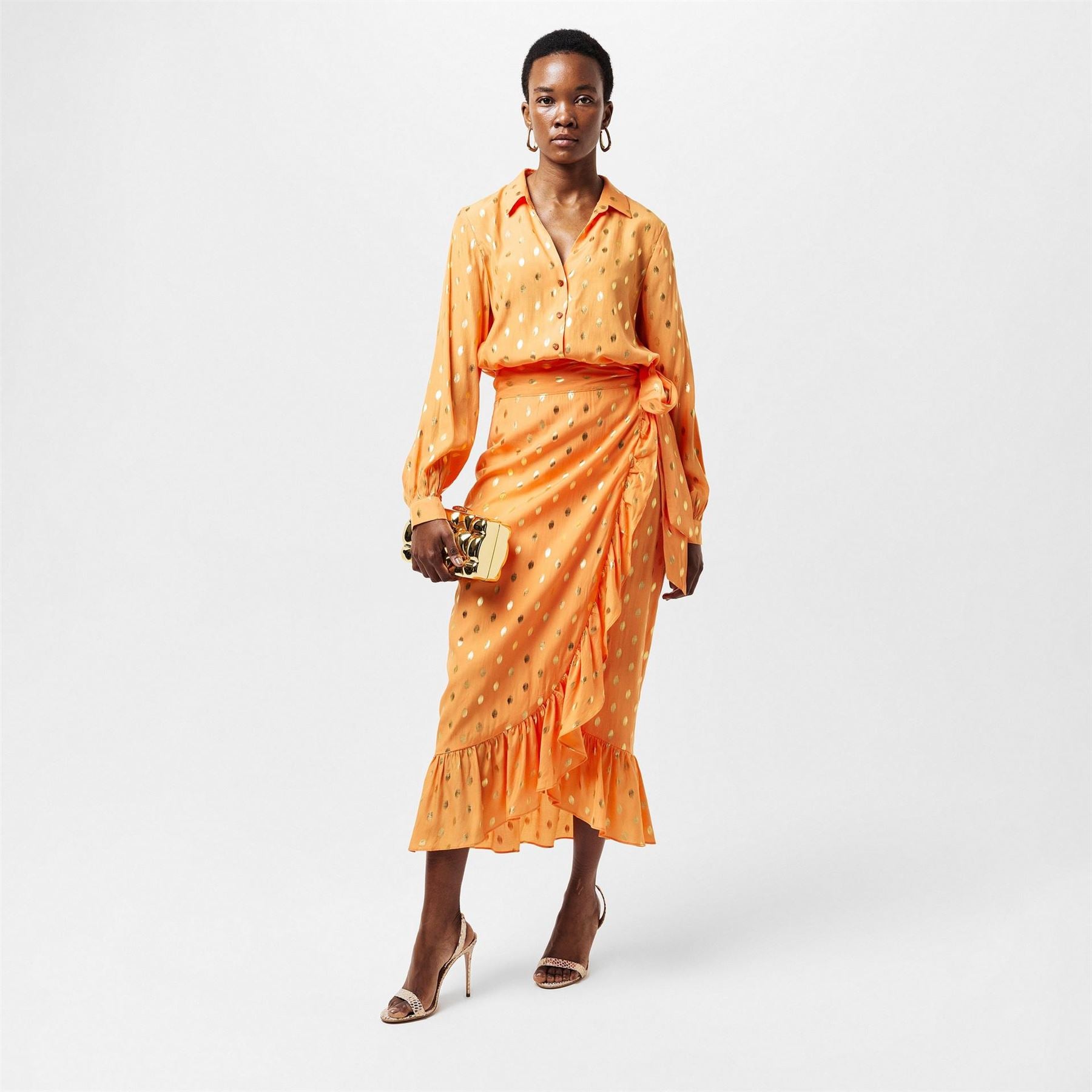 Never Fully Dressed Fleck Jaspre Midi Polka Dot Wrap Skirt