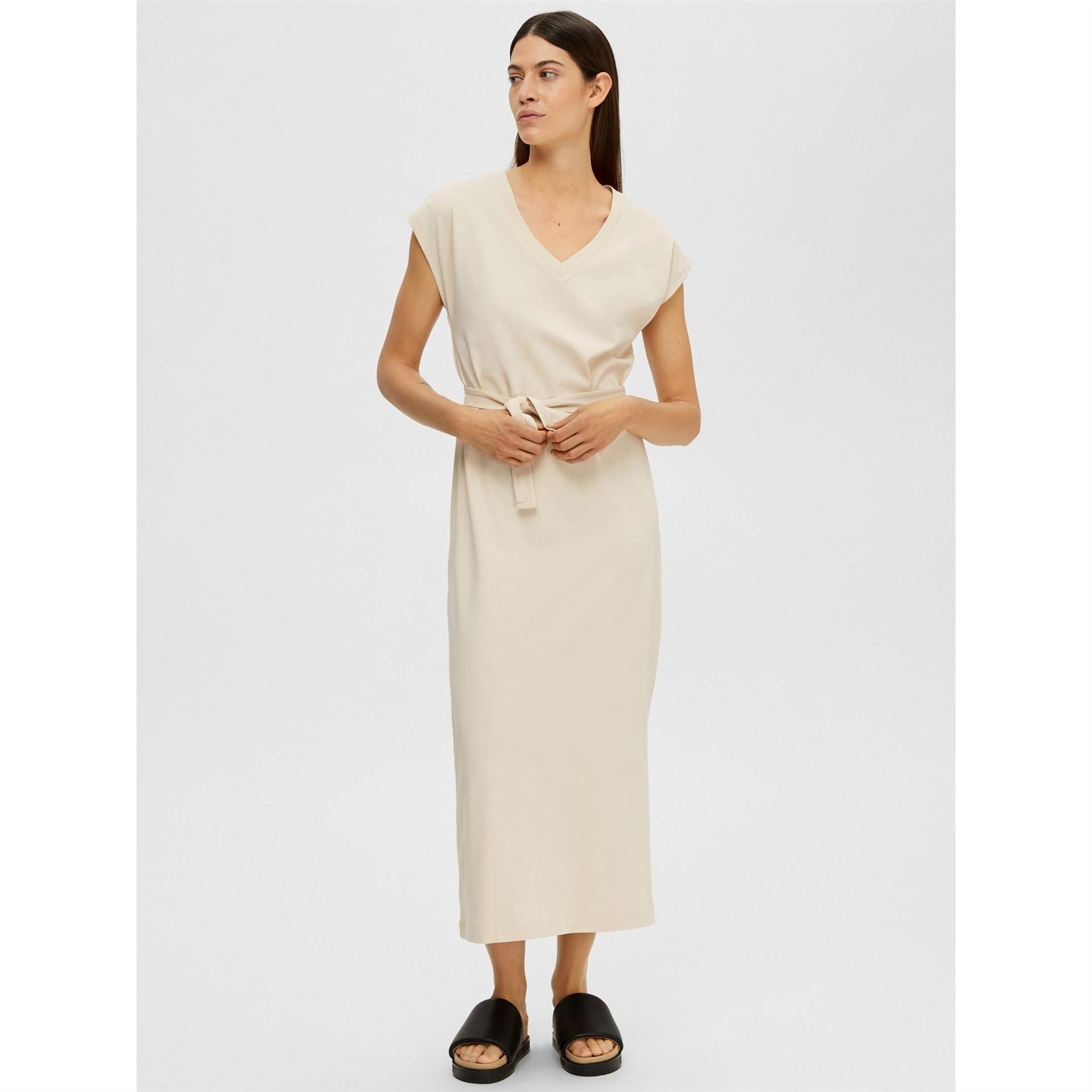Selected Femme Cap Sleeve Belted Midi T-Shirt Dress