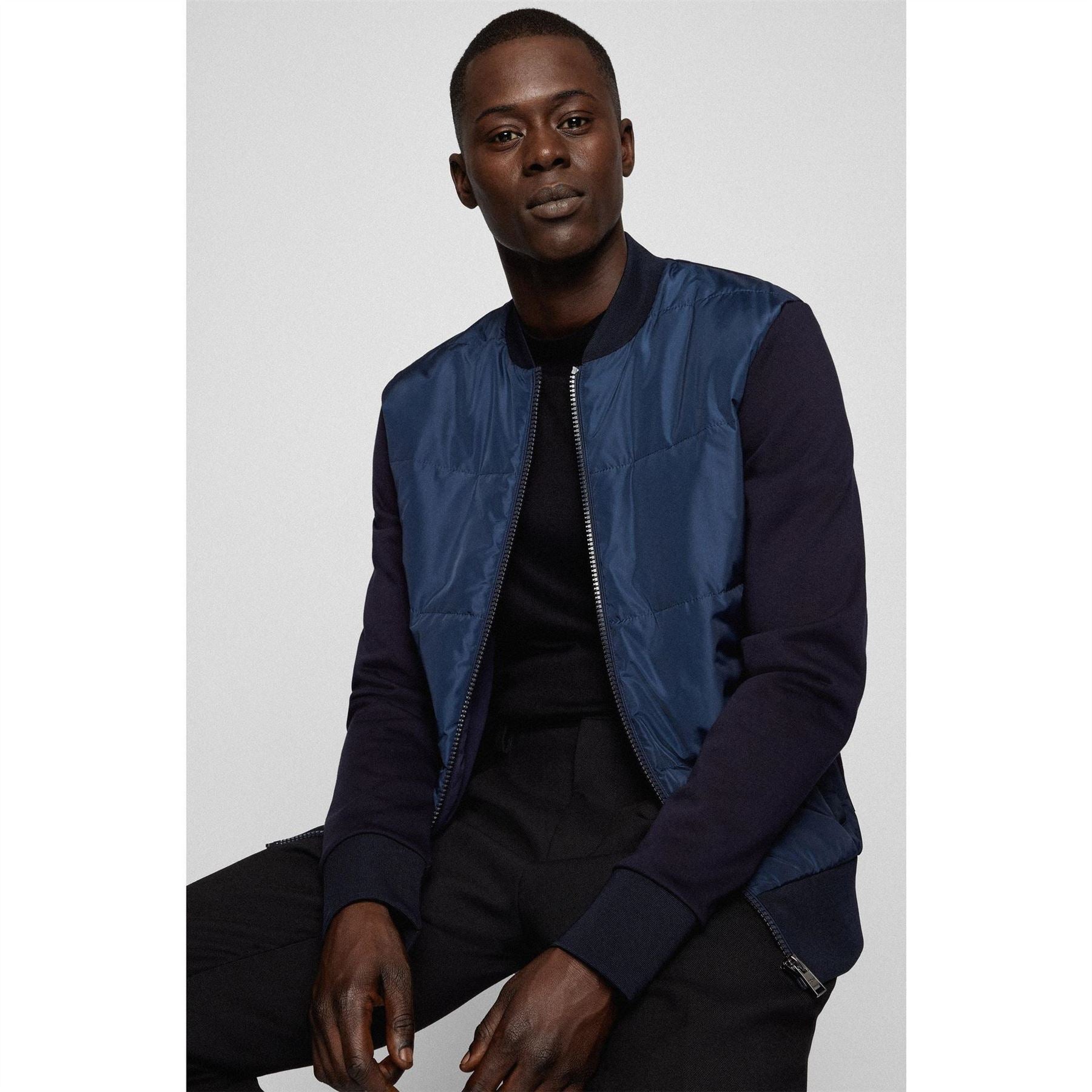Boss Skiles  Black Quilted Cotton Long Sleeve Hybrid Jacket