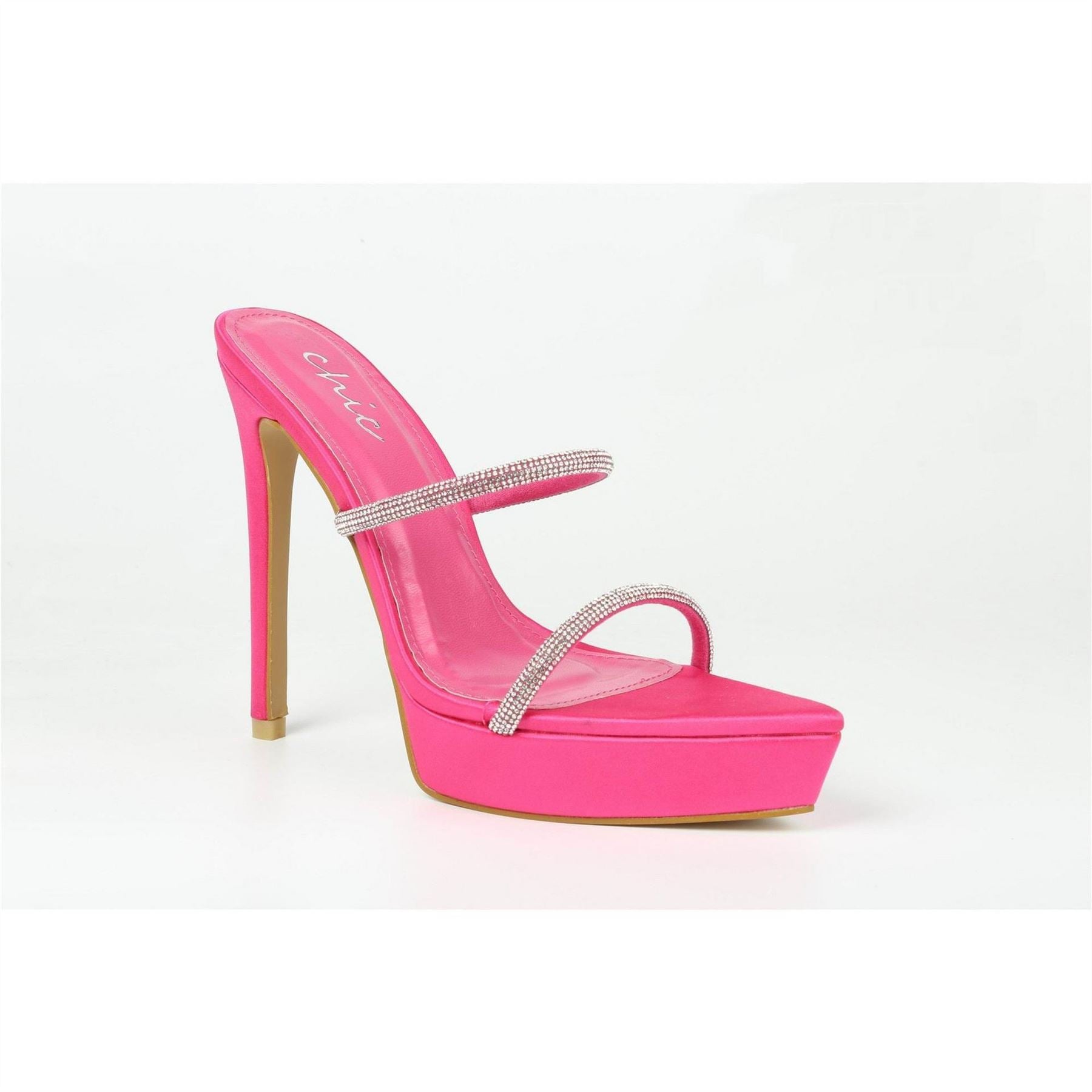 Chic Diamante Stiletto Heel Platform Slides