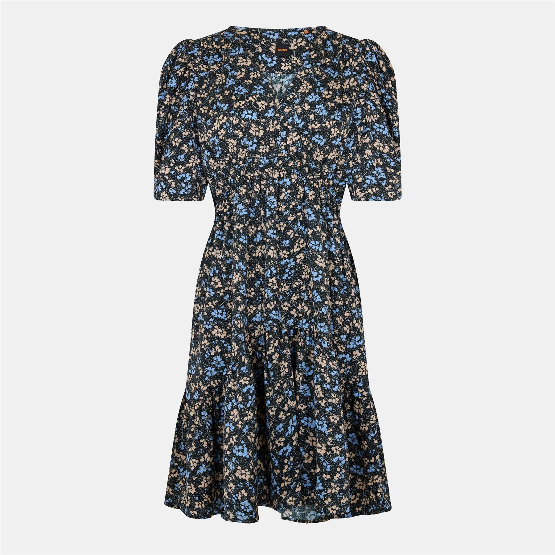 Boss V-Neck Short Sleeve Midi Milkmaid Dress