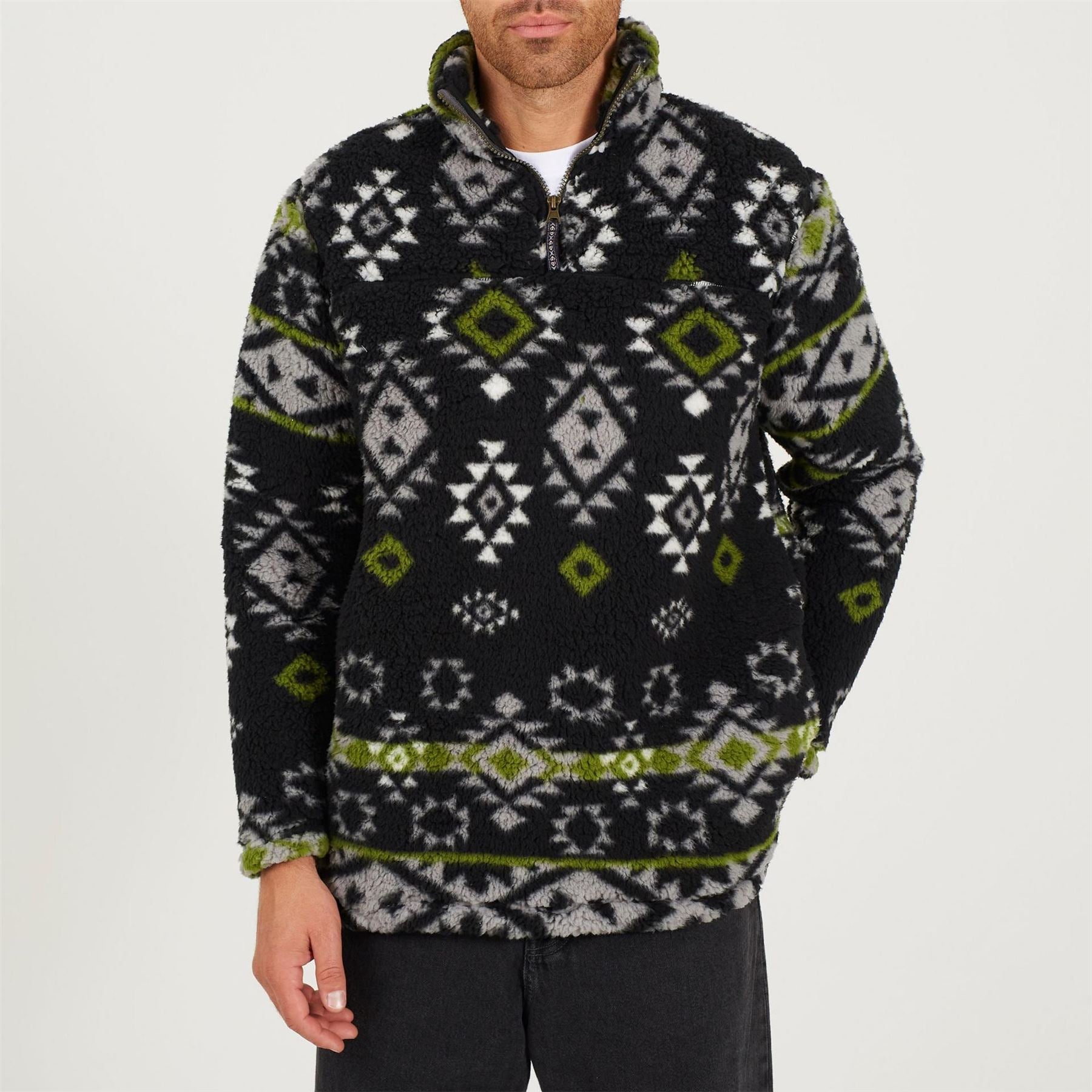Brave Soul Aztec Block Zip Neck Long Sleeve Sweatshirt