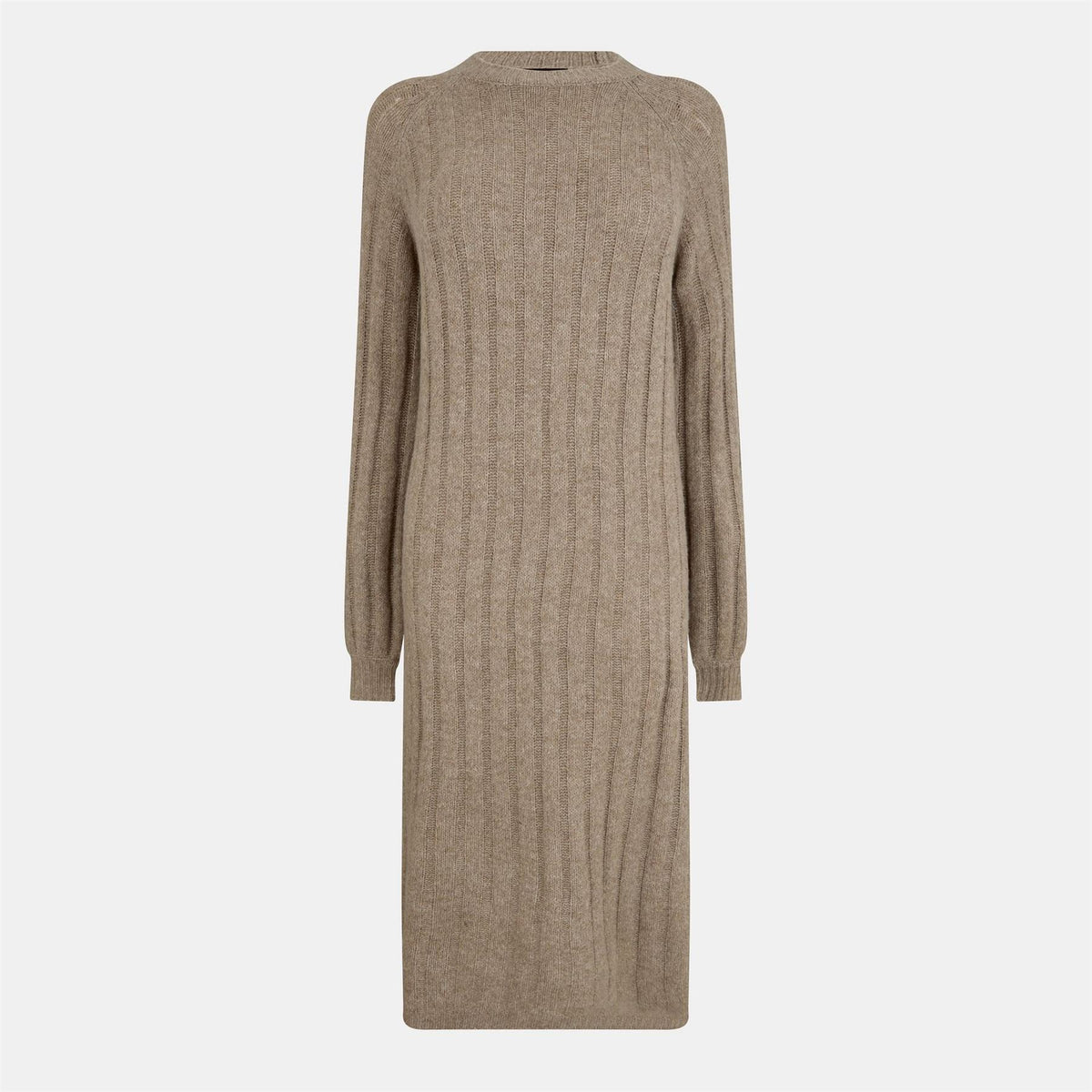 Pieces Knit Crew Neck Ribbed Cuff Midi Sweater Dress