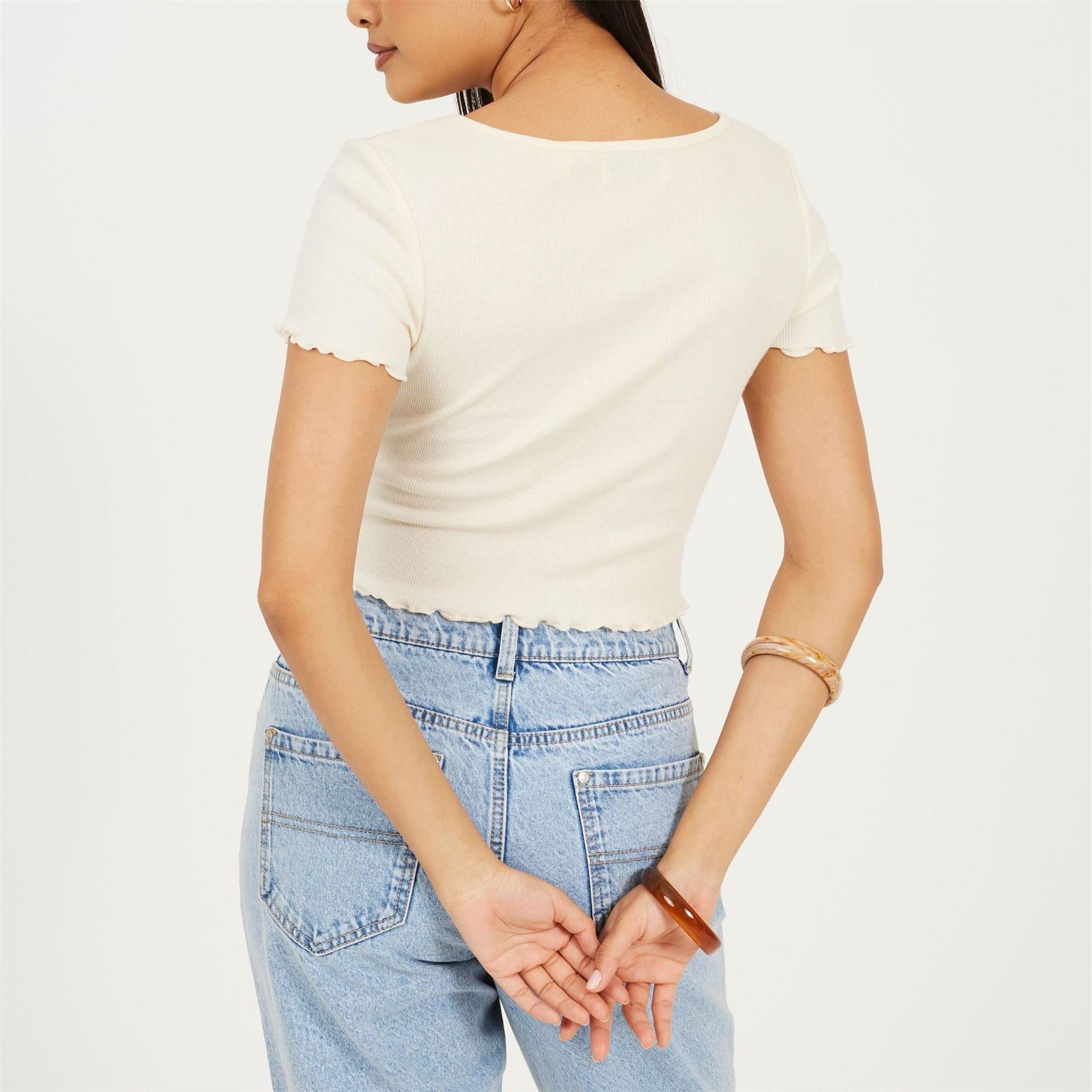 Brave Soul Womens Lettuce Hem Button Through T-Shirt