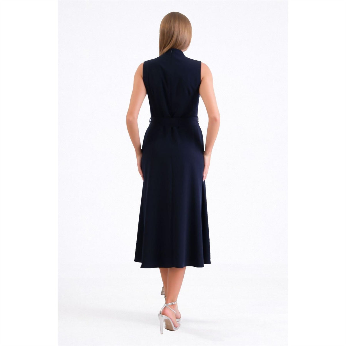 Ella Boo Navy Belted sleevless Dress