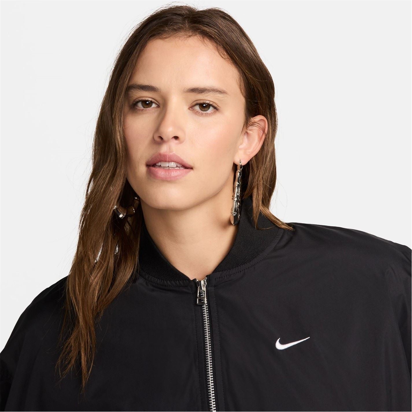 Nike Womens Essential Solid Patterned Bomber Jacket with Zipped Pocket