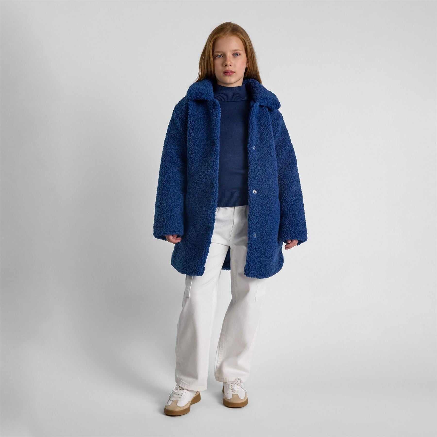 Minoti Girls Sherpa Boucle Jacket With Satin Lining Blue