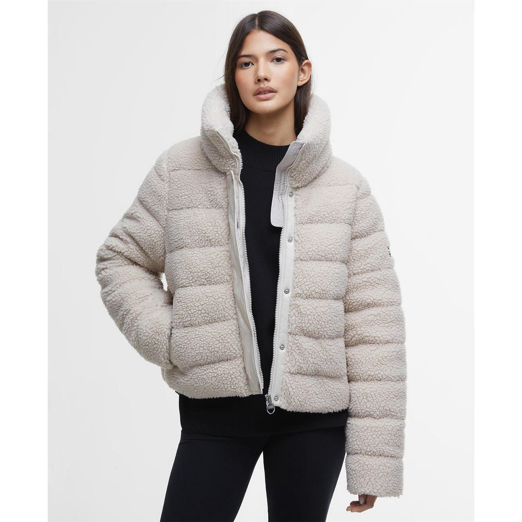 Barbour International Franchesca Sherpa Fleece Quilted Shearling Jacket