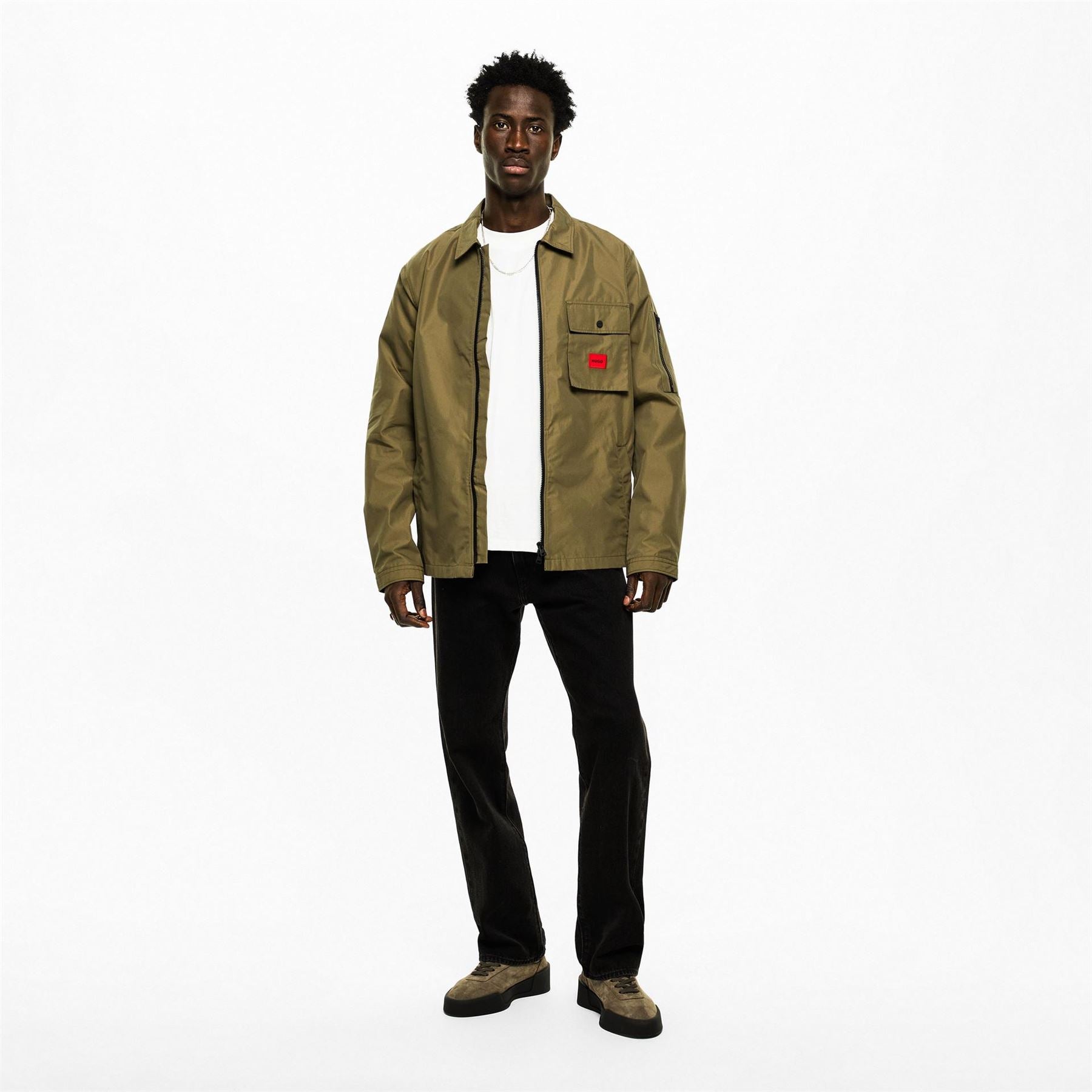 Hugo HUGO Emmond Cotton Long Sleeve Zip Overshirt   Contemporary Design with Logo Detail