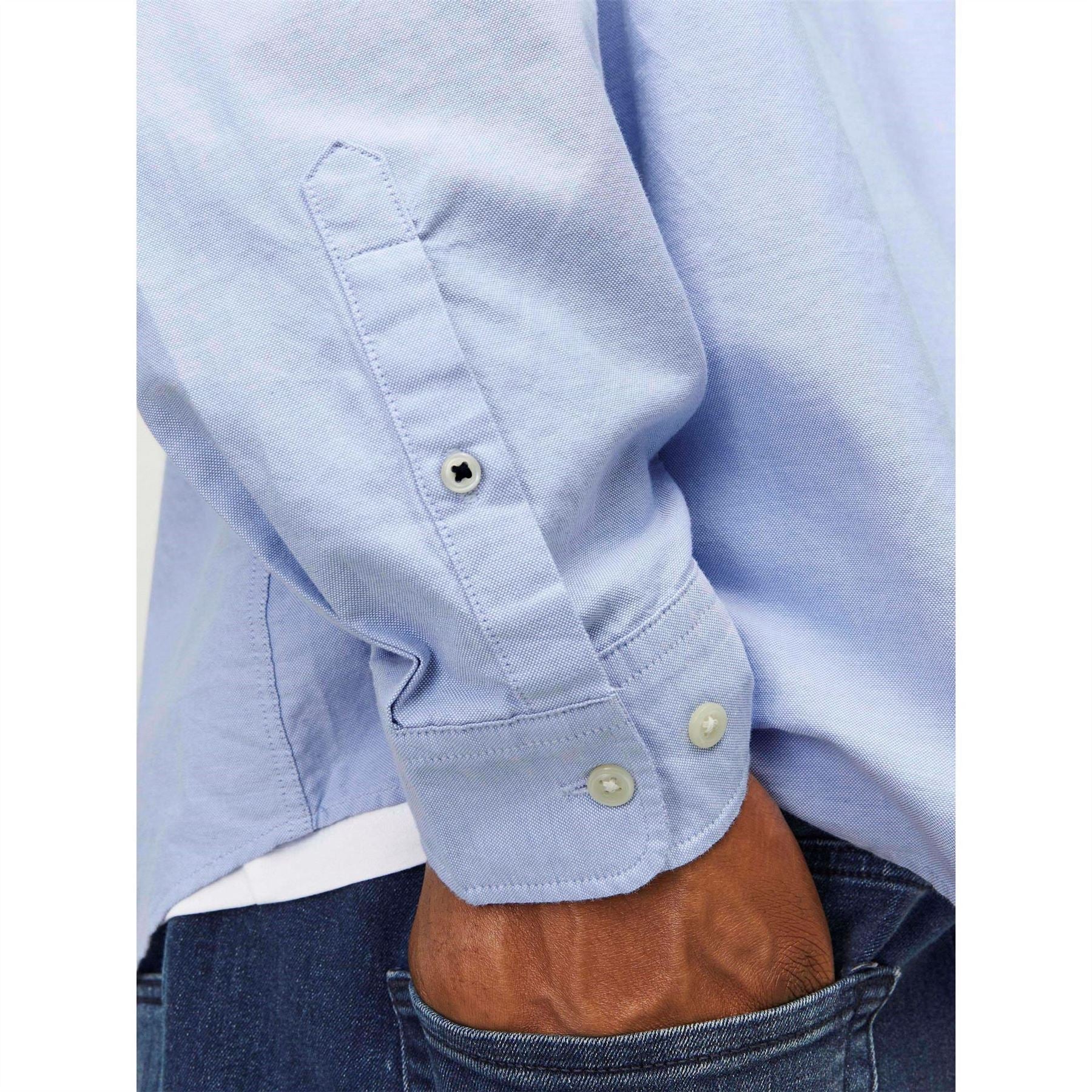 Jack and Jones Oxford Chest Pocket Collared Long Sleeve Cuban Shirt