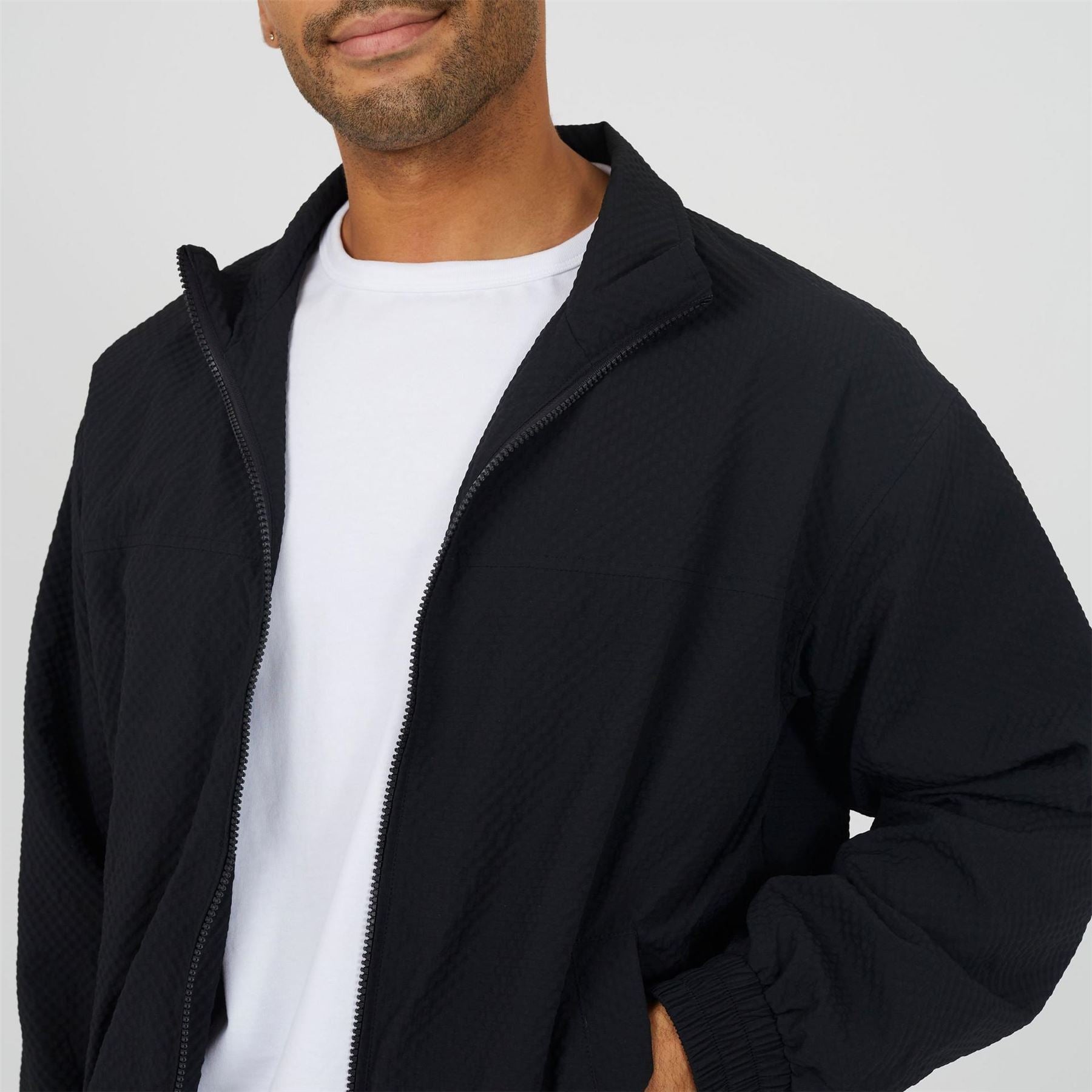 Brave Soul Seersucker Oversized Coach Jacket