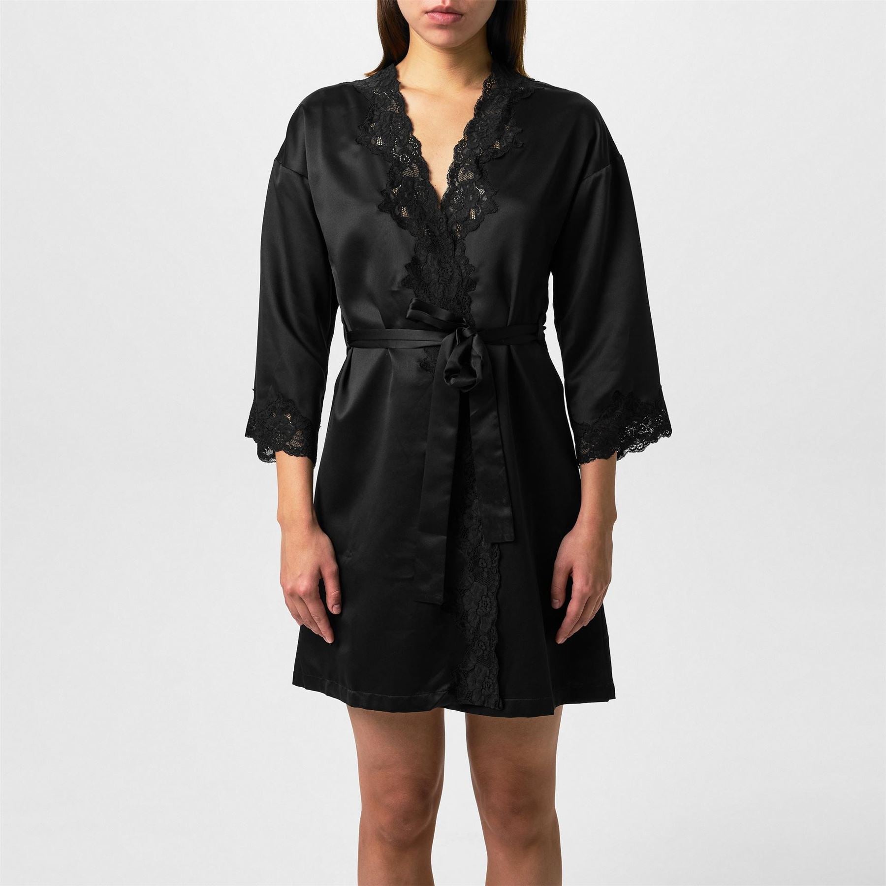 Lauren by Ralph Lauren Lace Trimmed Satin Dressing Gown
