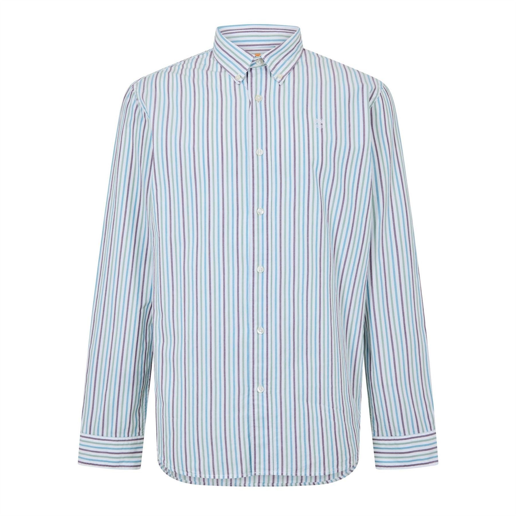 Timberland Timberland Logo Collared Long Sleeve Striped Shirt