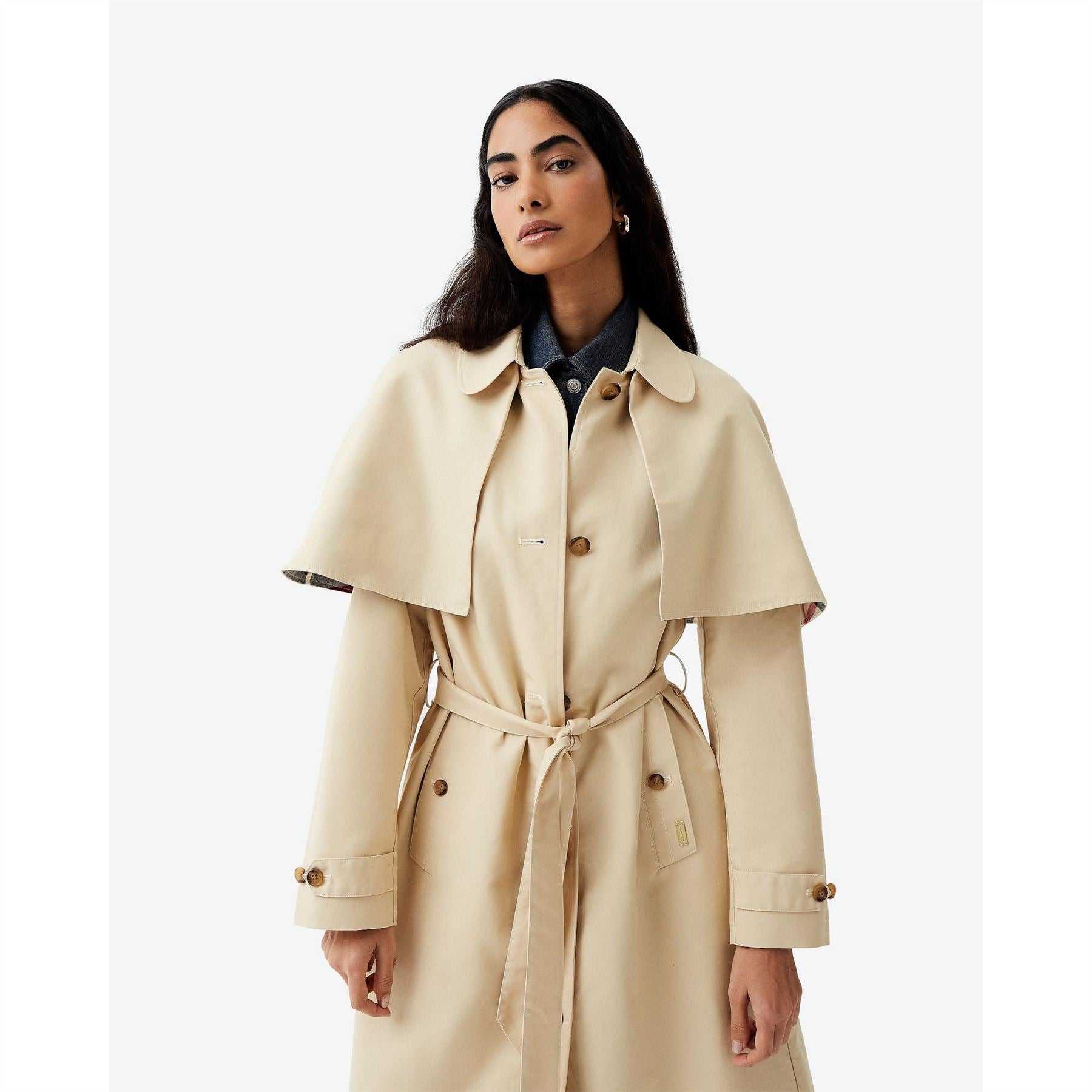 Hunter Keltie Water Resistant Cotton Detachable Cape Trench Coat