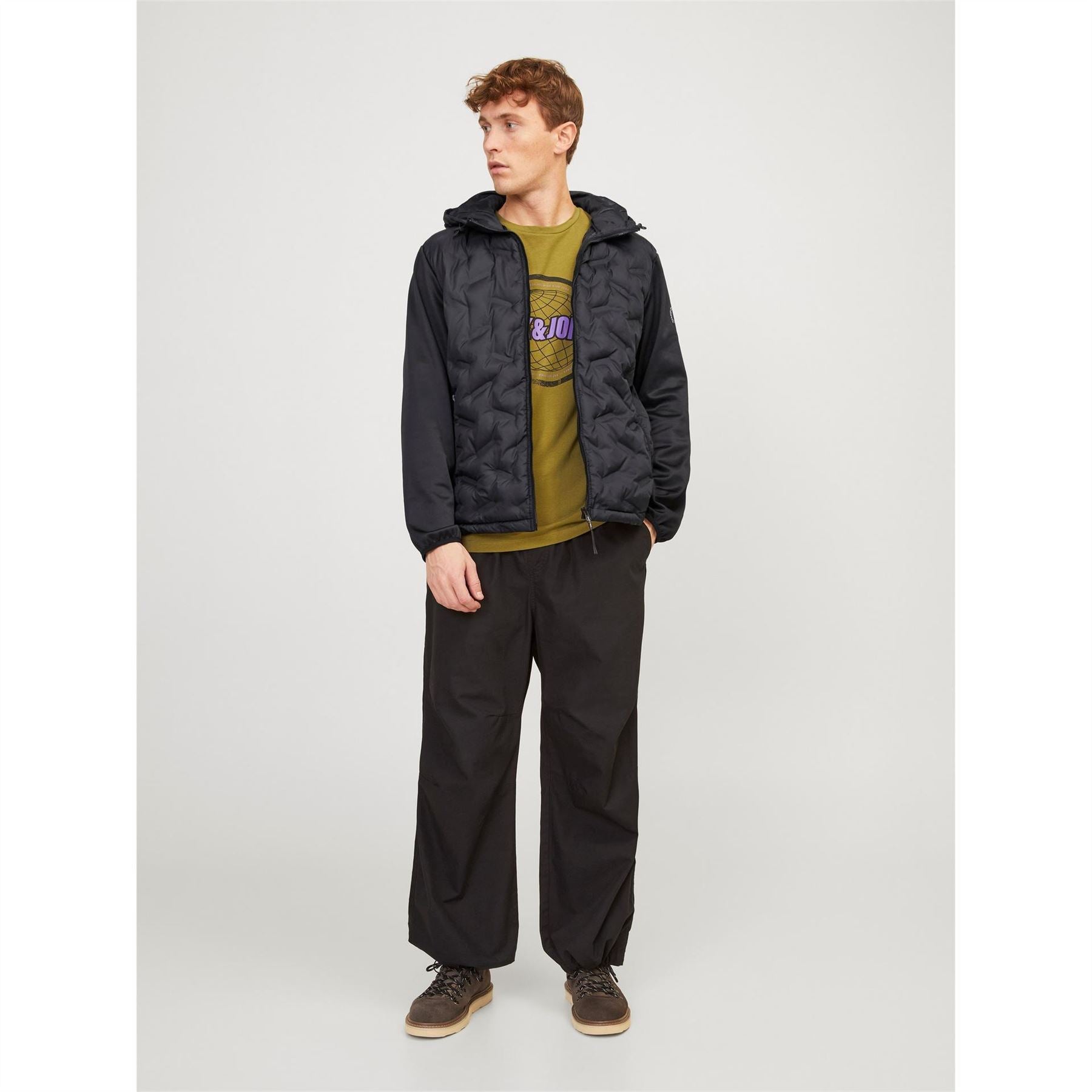 Jack and Jones Hooded Neck Solid Patterned Hybrid Jacket with Ribbed Cuff