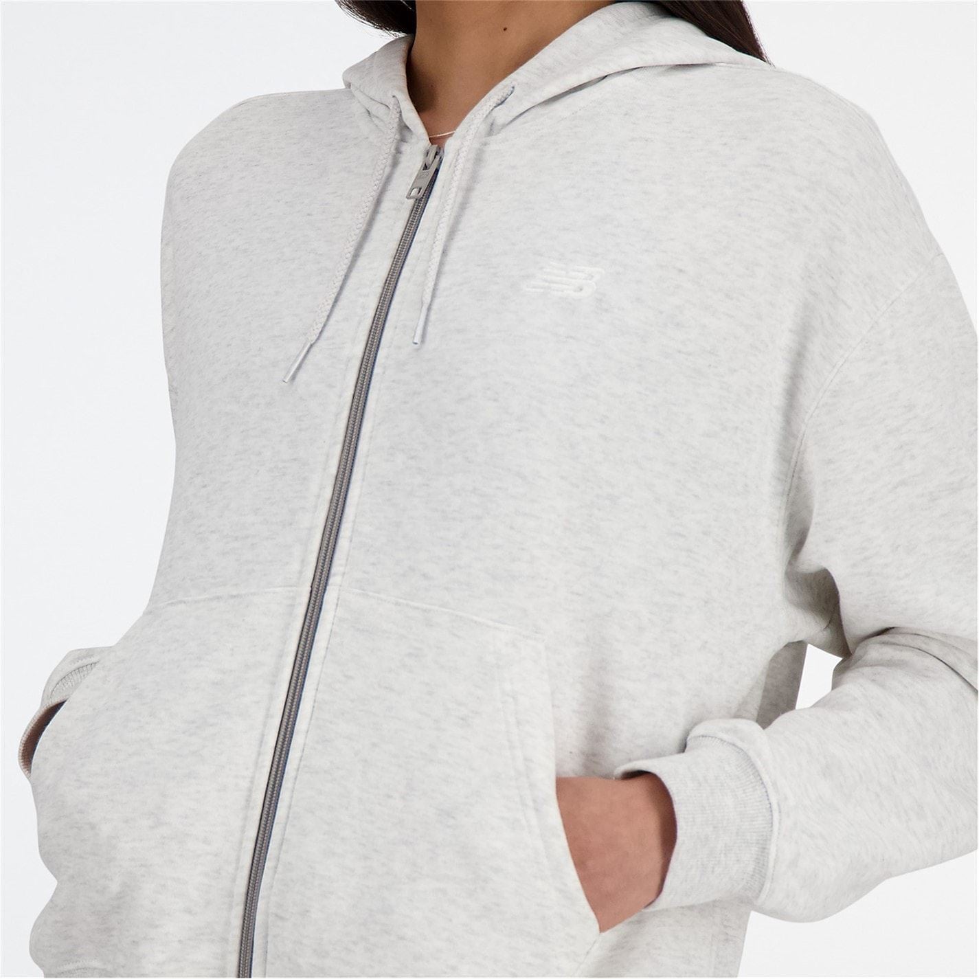 New Balance Terry Solid Patterned Hooded Full Zipper Ribbed Cuff Sweat Jacket