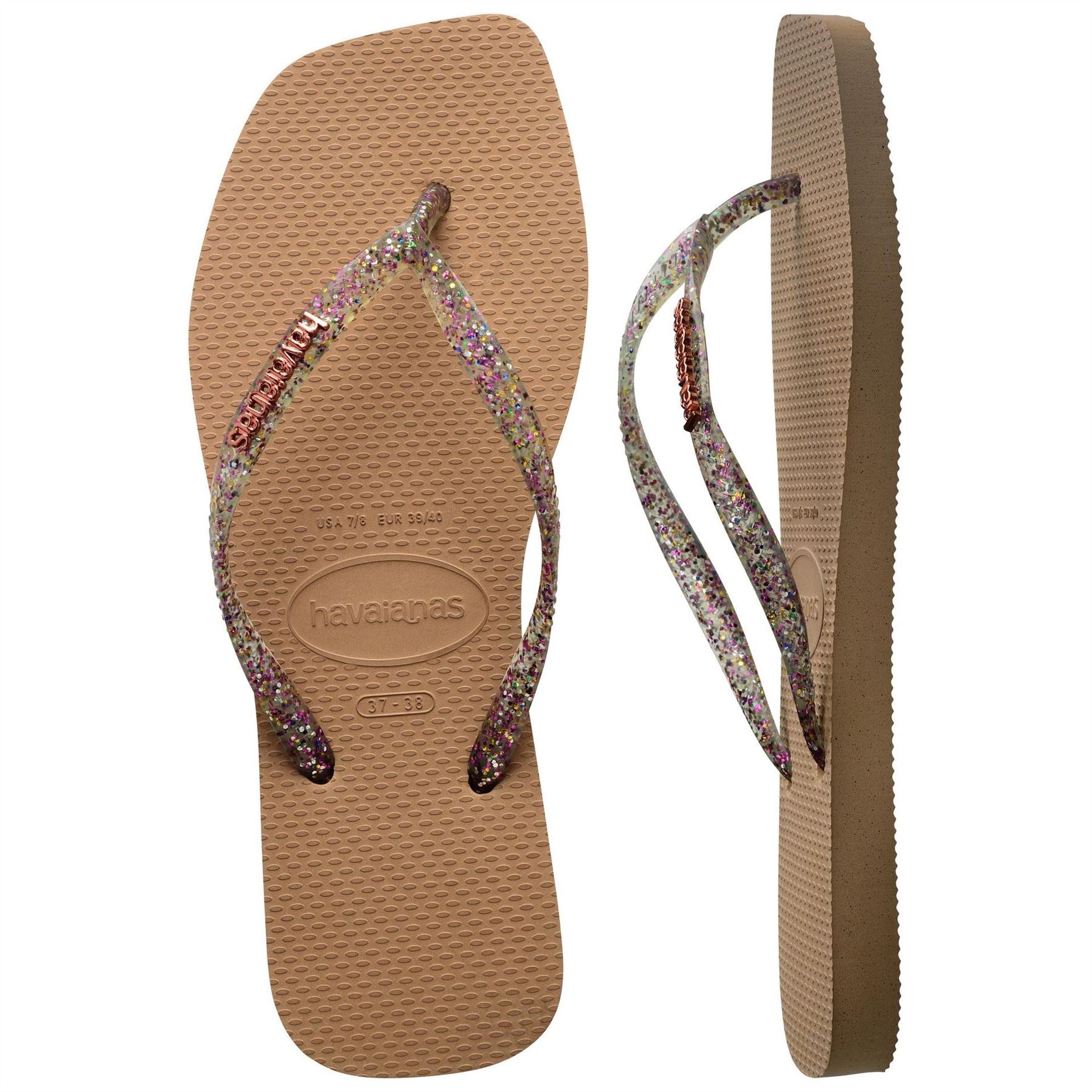 Havaianas Womens Hav. Square Logo Metallic Rose Gold Flip Flops