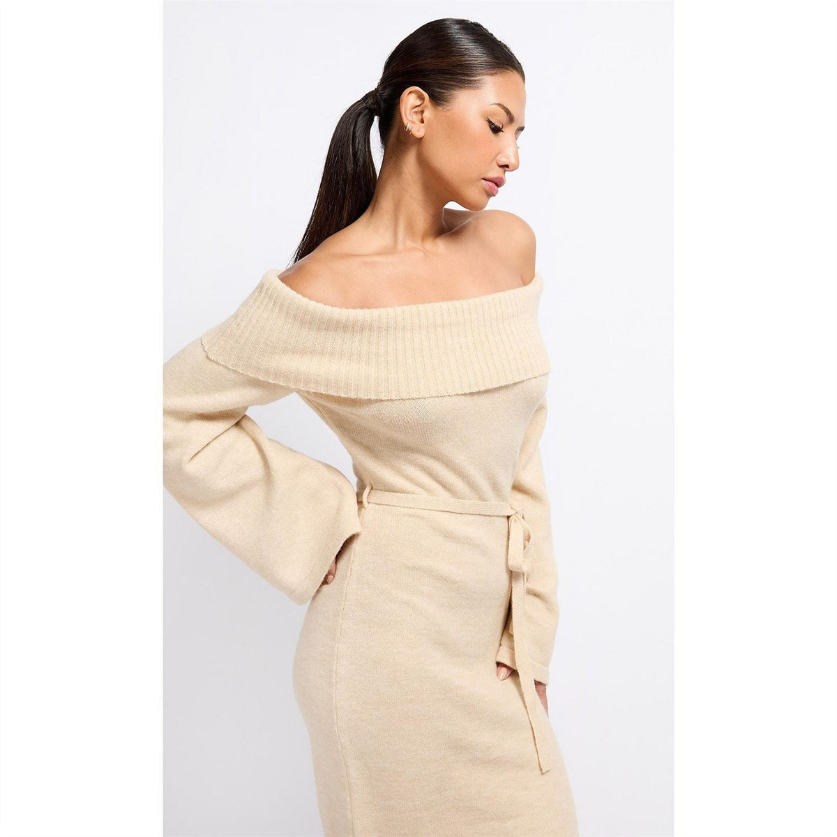 Little Mistress Off-The-Shoulder Maxi Sweater Dress