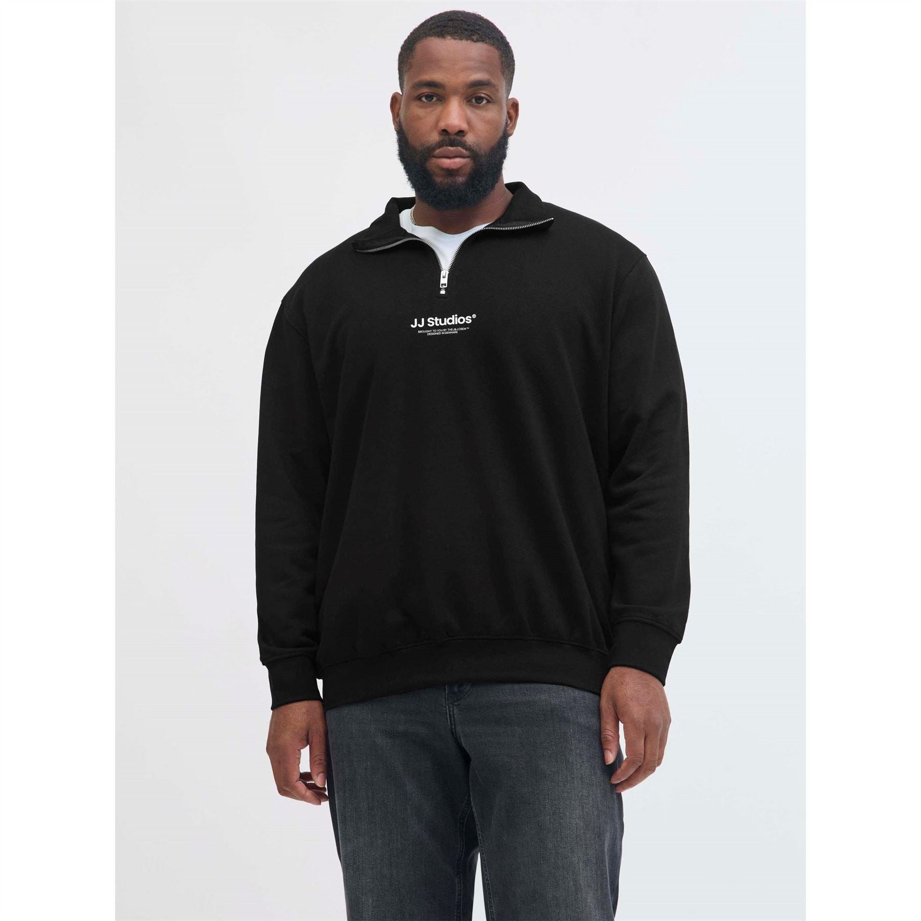 Jack and Jones Soho Text Graphic Zip Neck High Collar Long Sleeve Sweatshirt