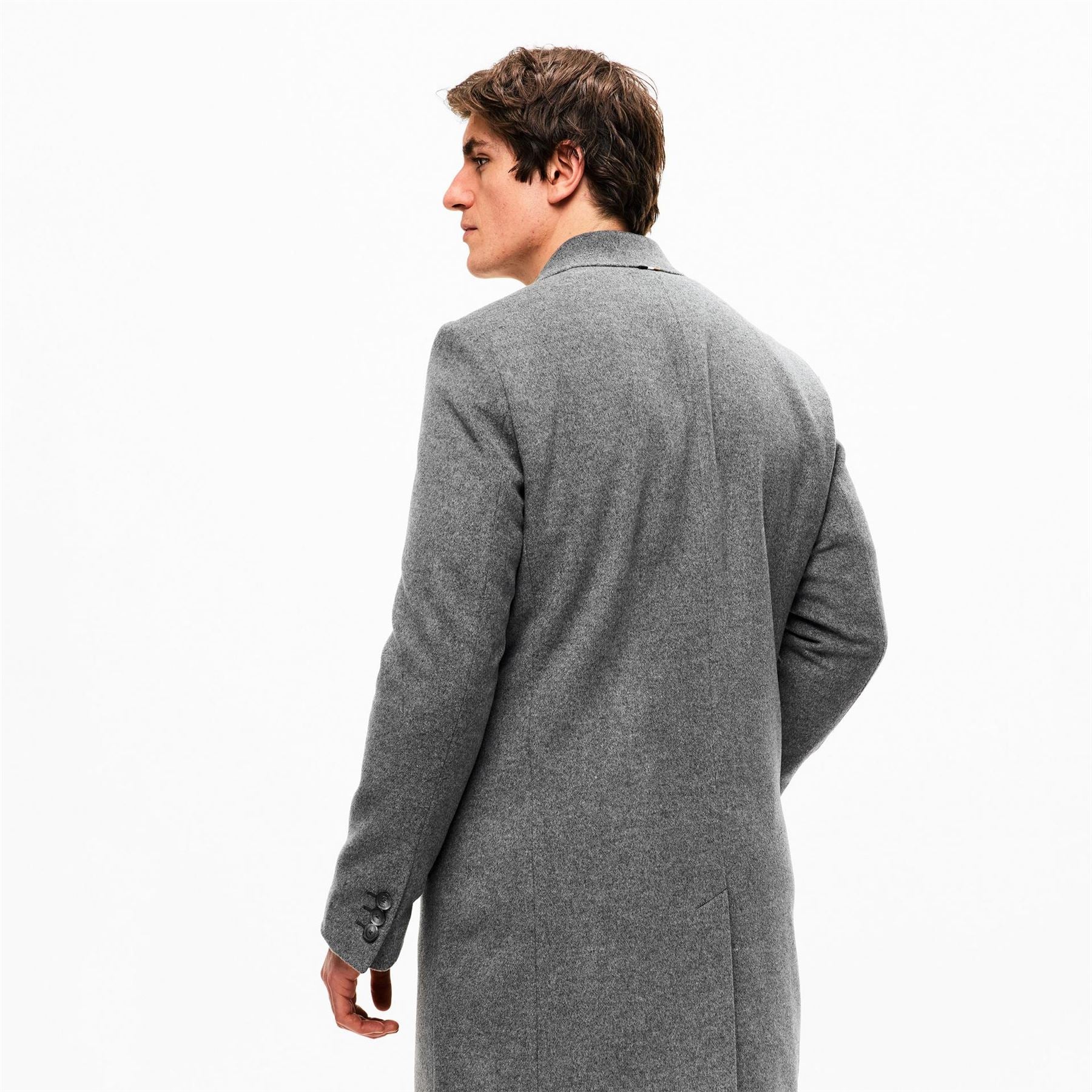 Boss Hyde Solid Patterned Notch Collared Flap Pocket Over Coat