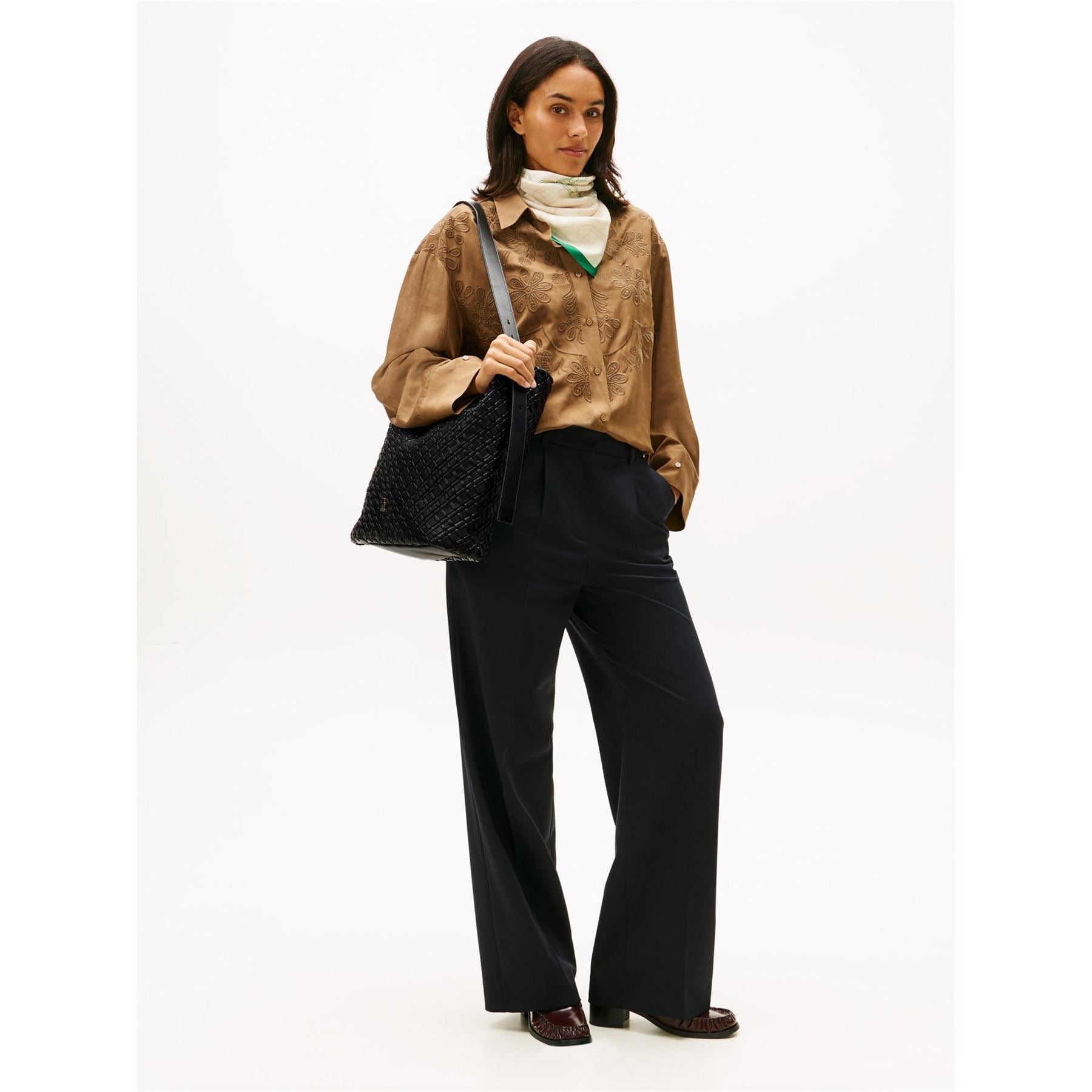 Tommy Hilfiger Woven Maxi Basket Weave Tote with Metal Branding