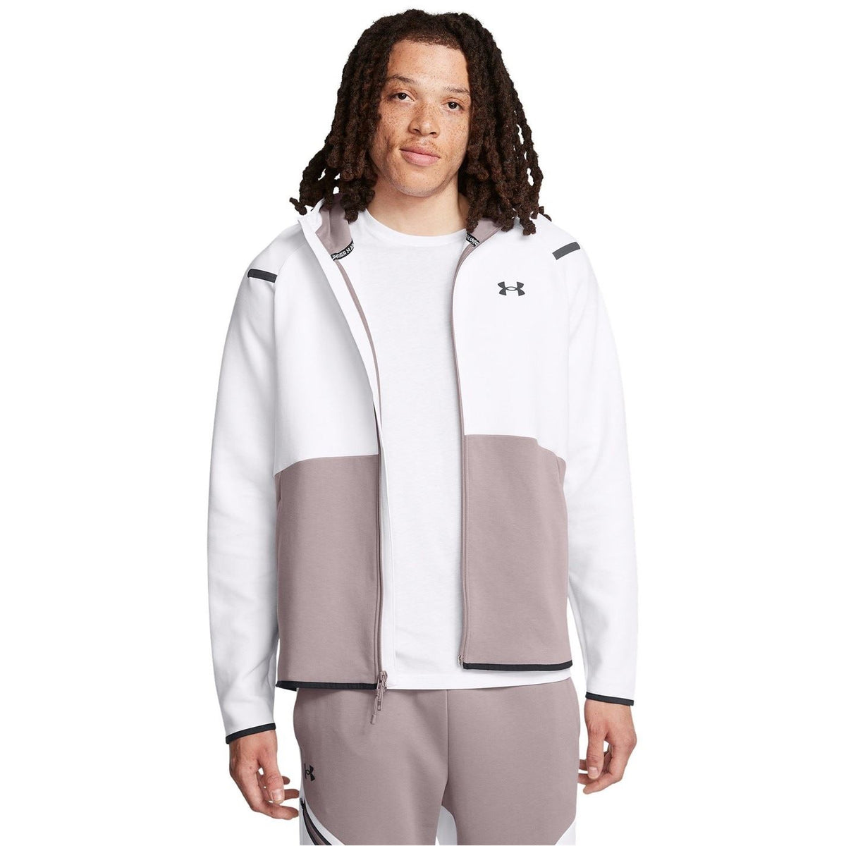 Under Armour Solid Patterned Hooded Neck Ribbed Cuff Full Zipper Sweat Jacket