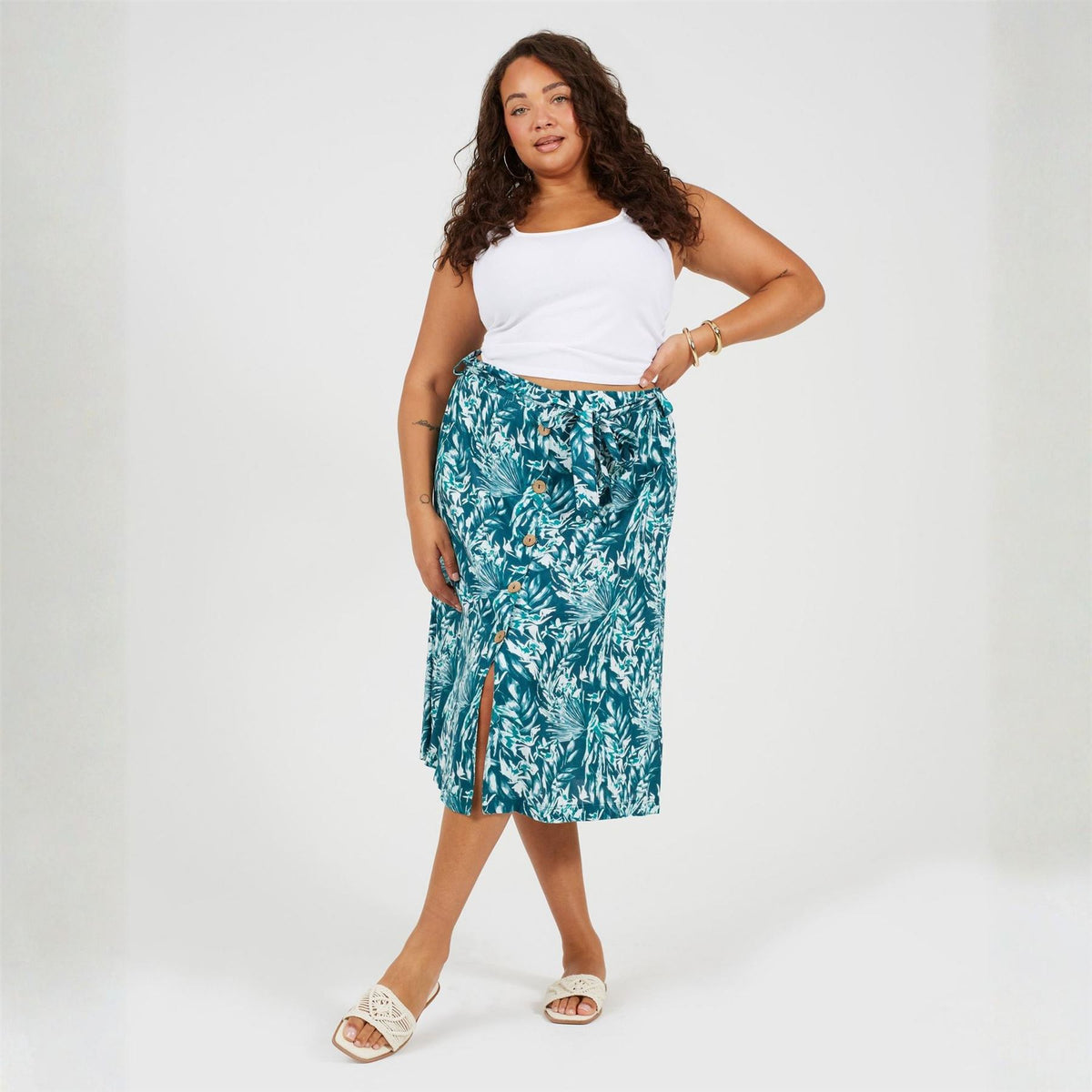 Brave Soul Womens Plus Size All Over Print Midi Skirt