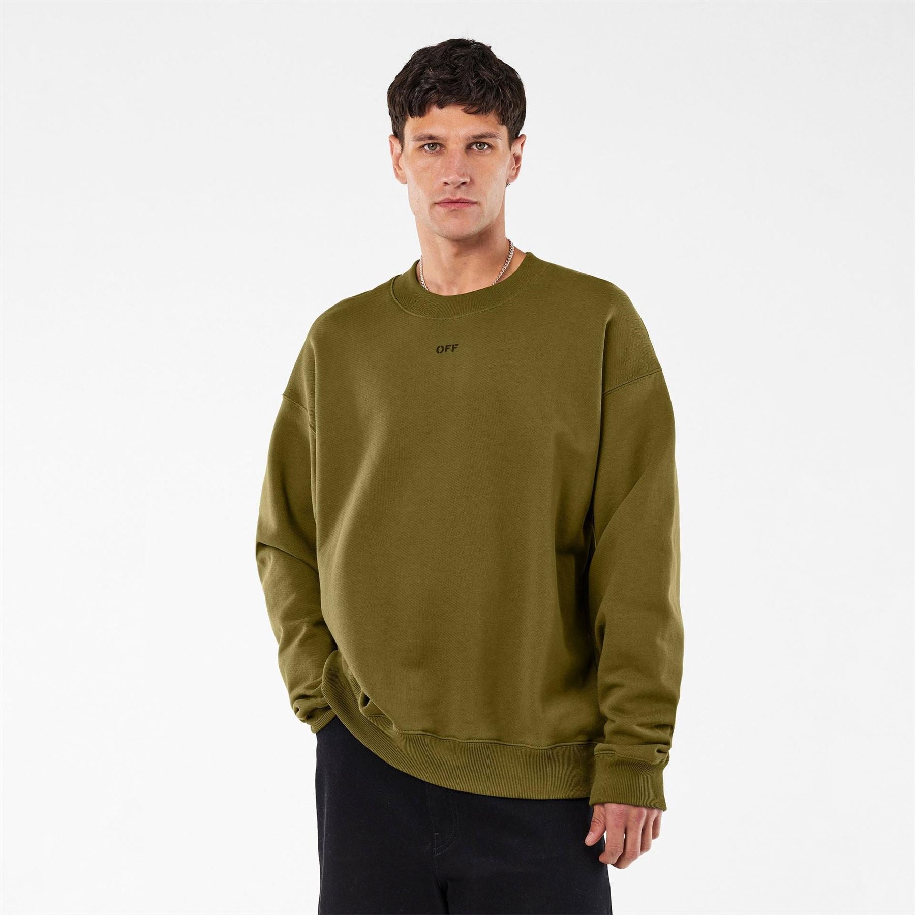Off White Crew Neck Long Sleeve Regular Fit Sweater