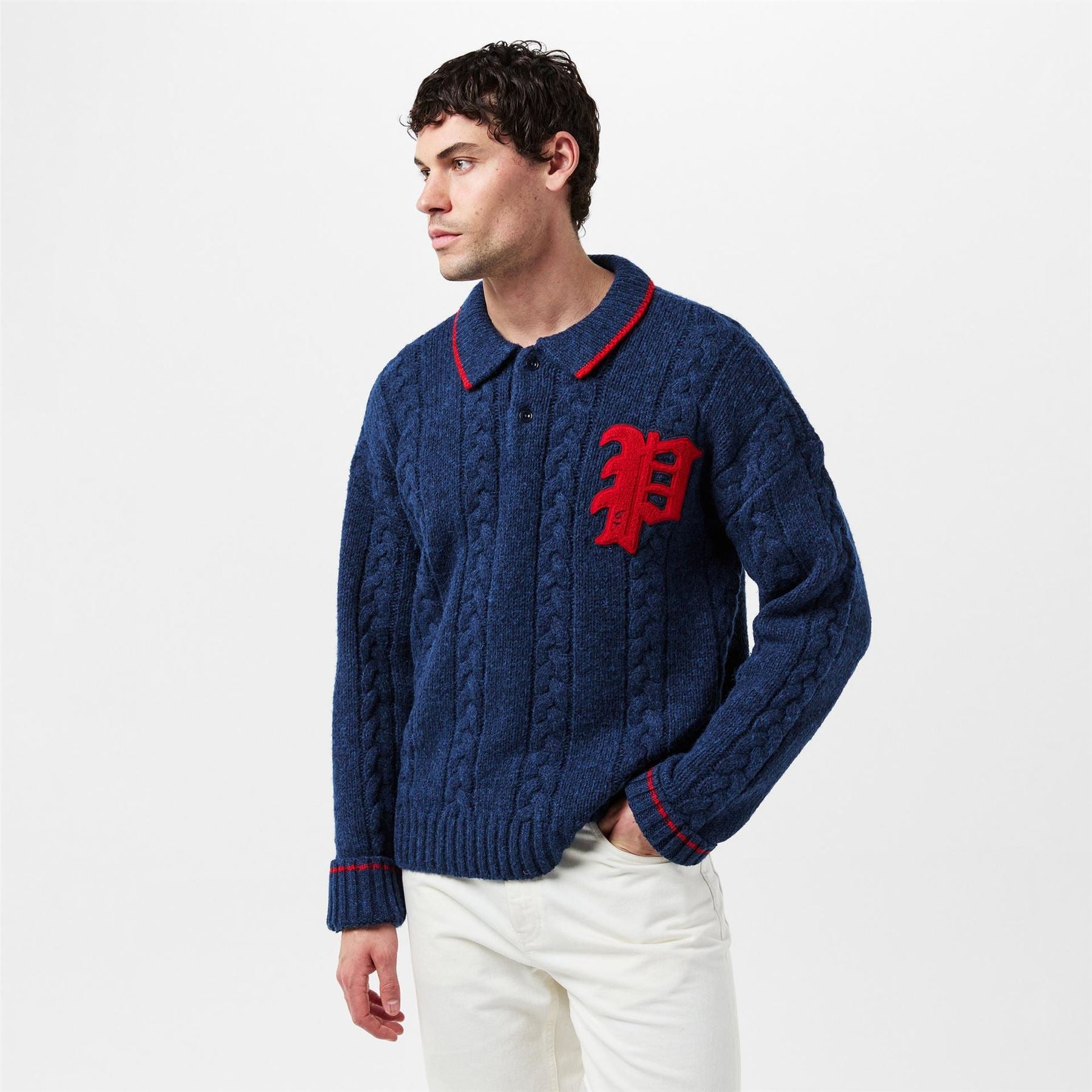 Polo Ralph Lauren Embroidered Lettering Collared Long Sleeve Sweater