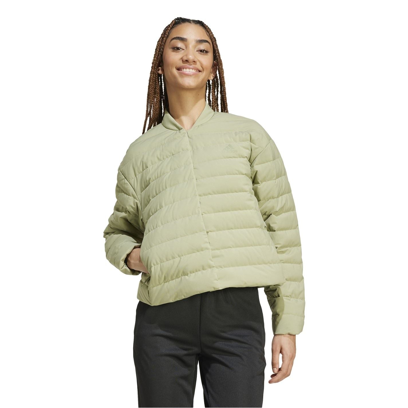 adidas Solid Patterned Mock Neck Band Collared Horizontal Pocket Down Jacket