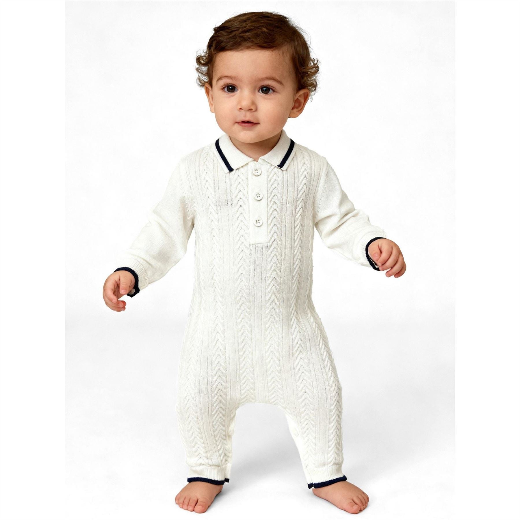 Pretty Green Collared Neck Long Sleeve Cable Knit Romper