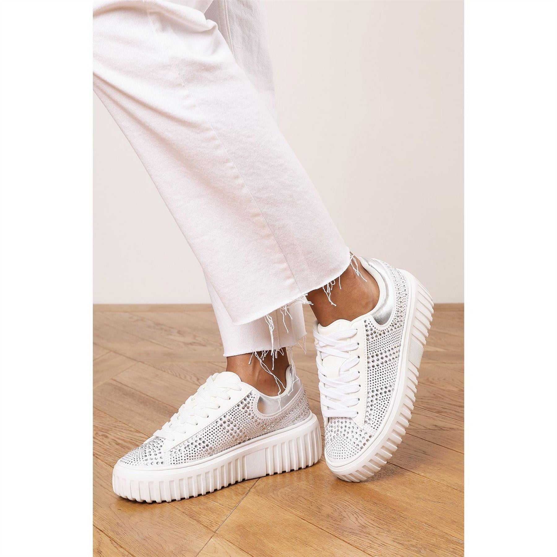 Wheres That From Lace Up Trainer With Diamante Pattern And Chunky Sole
