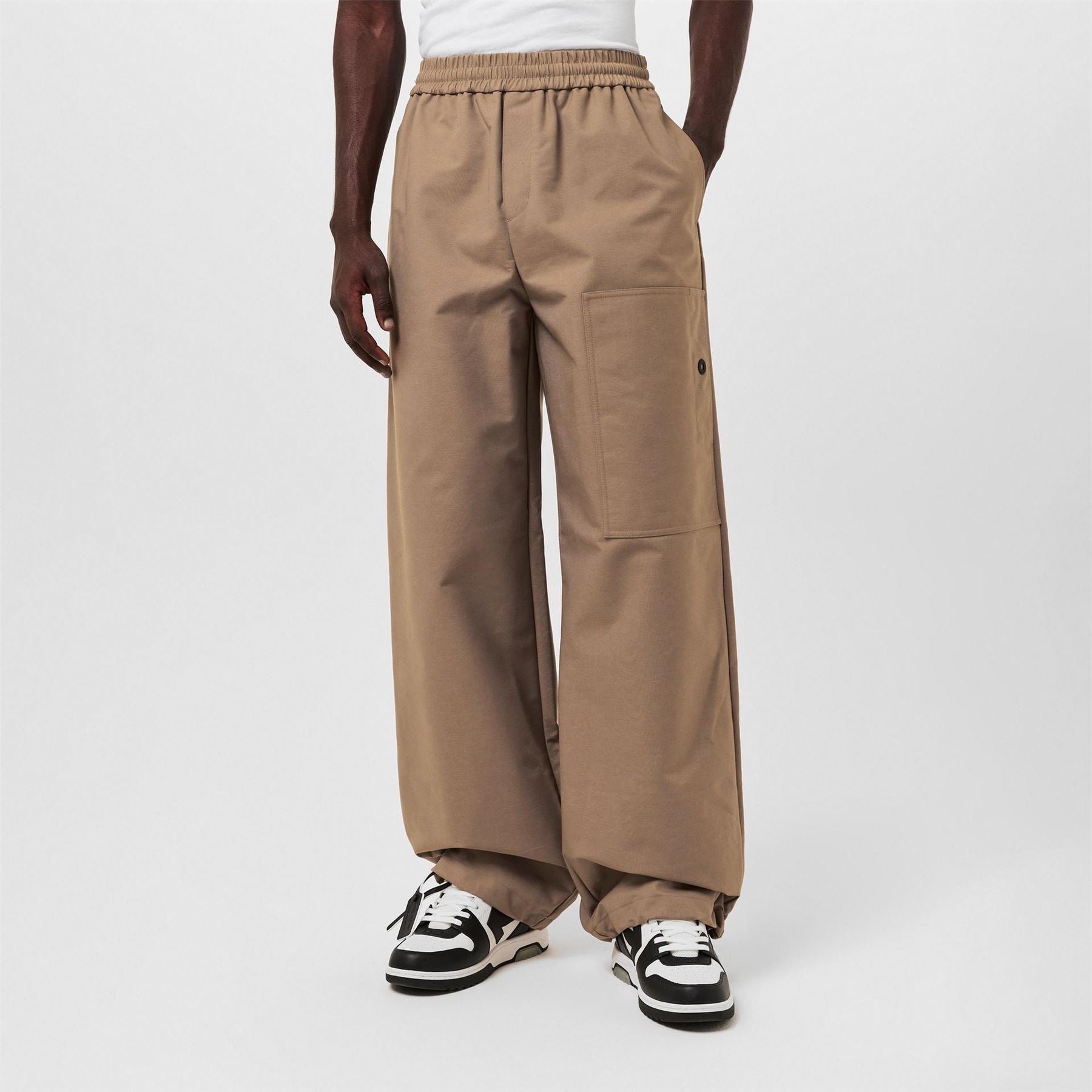 Off White Canvas Utility Wide Leg Cargo Pants