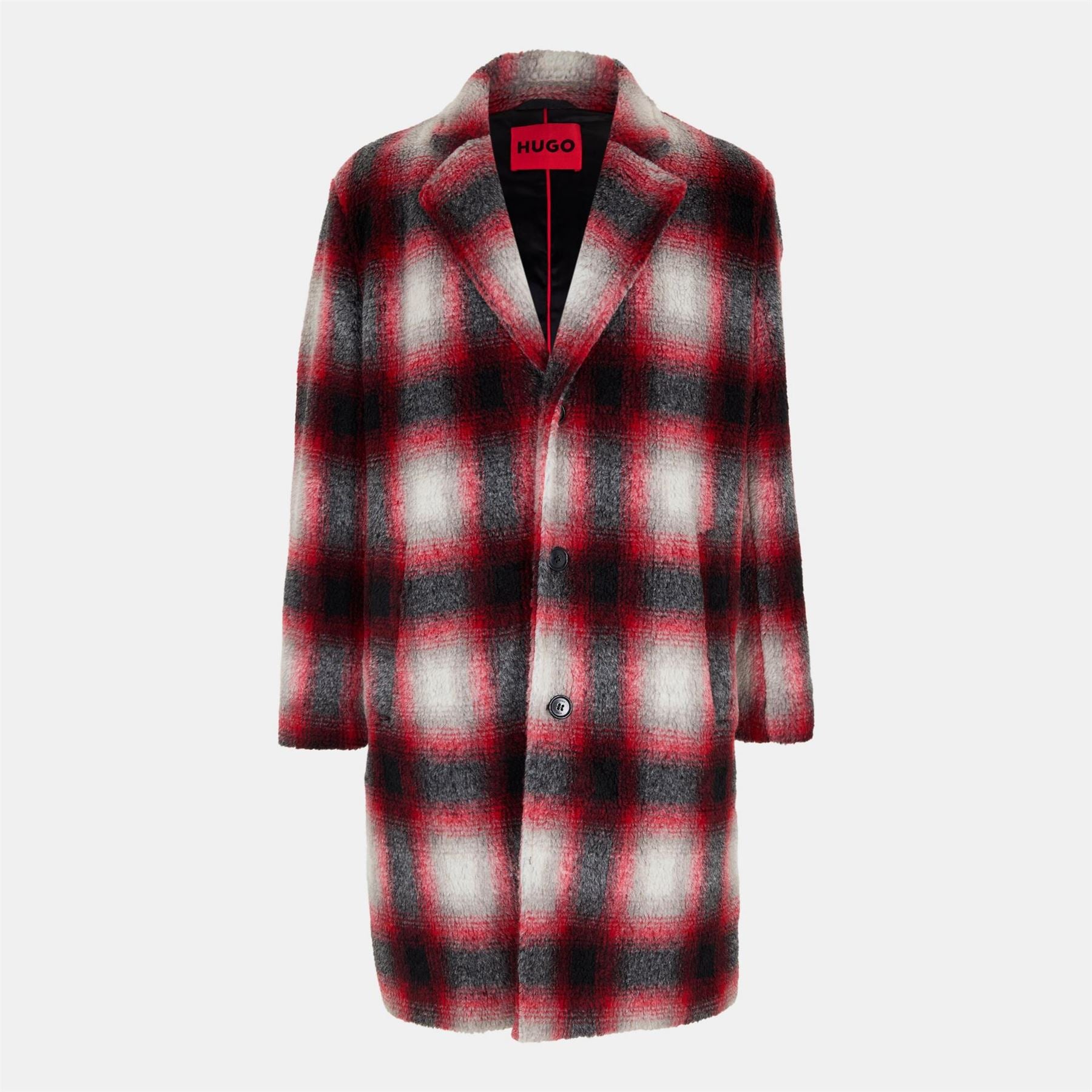 Hugo Plaid Teddy Bear Coat with Lapel Collar