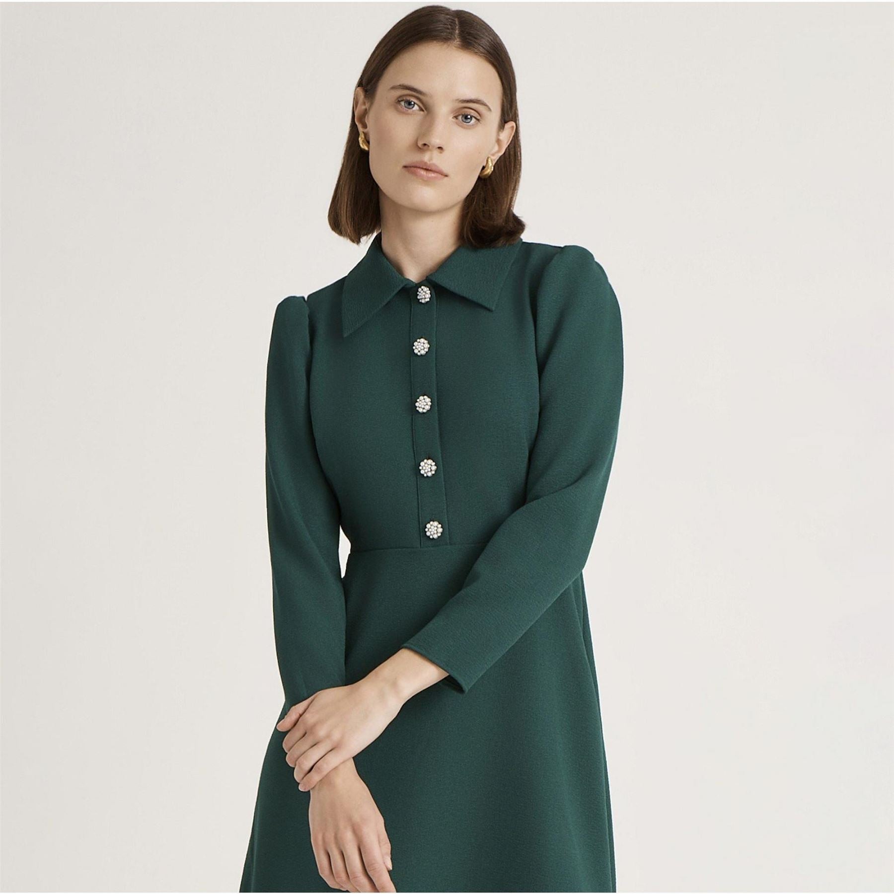 Finery Lucia Collared Neck Long Sleeve Midi Dress